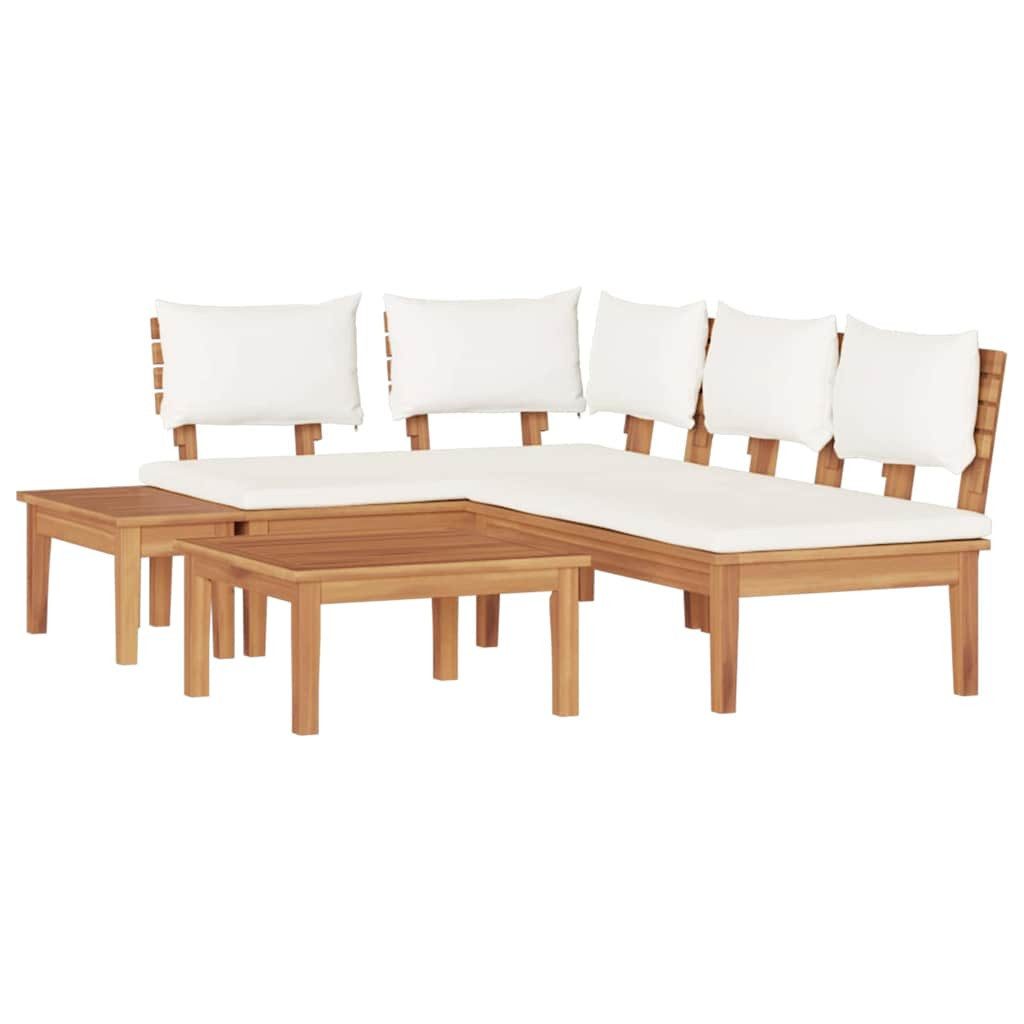 vidaXL Gartenlounge-Set Gartenbänke Set mit Kissen mit Speicher 4 pcs Braun und Creme, (4-tlg)