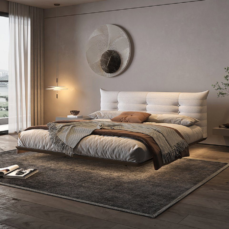 JVmoebel Bett Weißes Designer Wandbett mit LED-Beleuchtung und Holzgestell (1-tlg., Nur Bett), Made in Europa