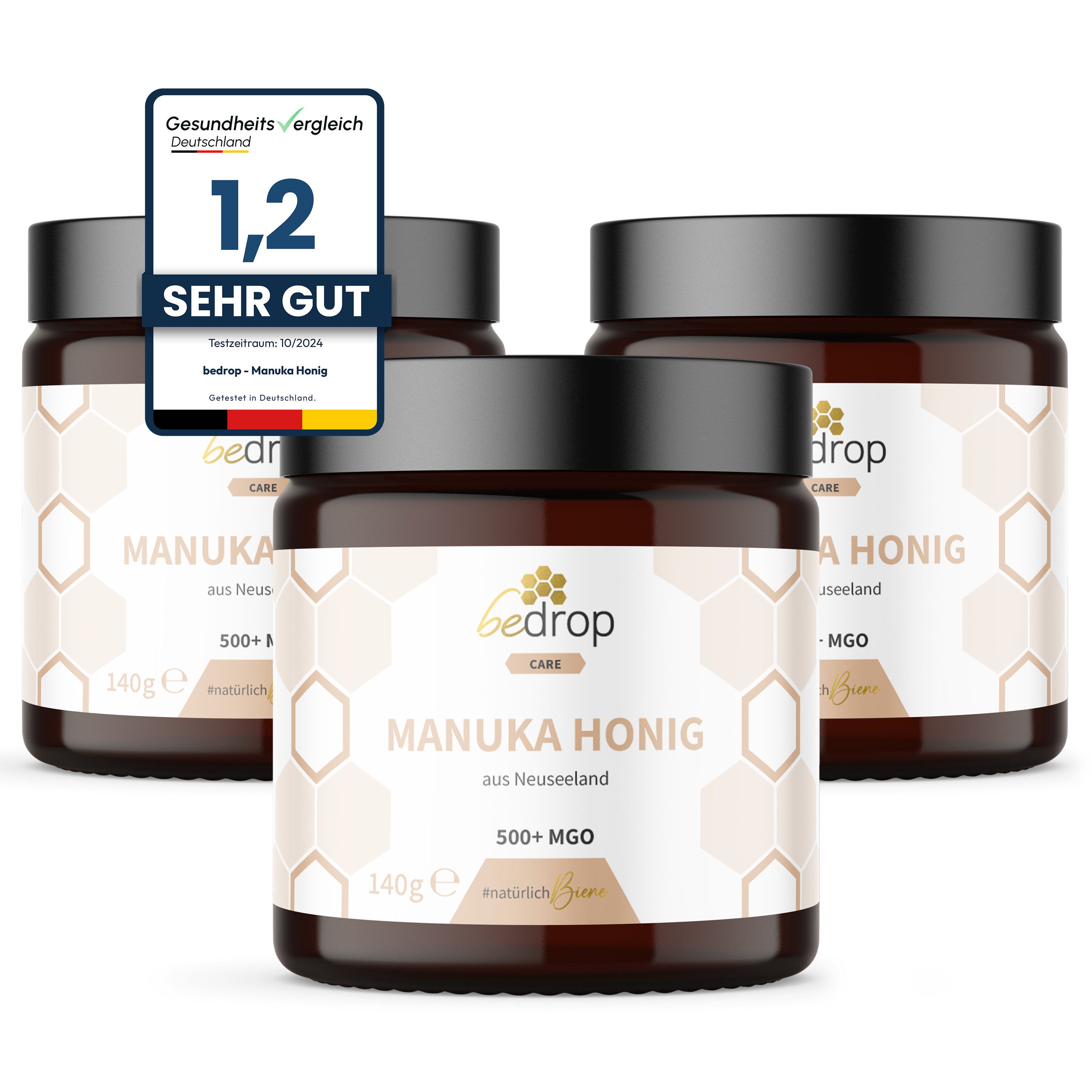 bedrop Honig Manuka Honig I XXL Glas mit MGO +500 aus Neuseeland, 1 x 140 g, (Packung, Original 100% natürlich - Echter Manuka Honig mit MGO Gehalt +500), MGO Gehalt über +500