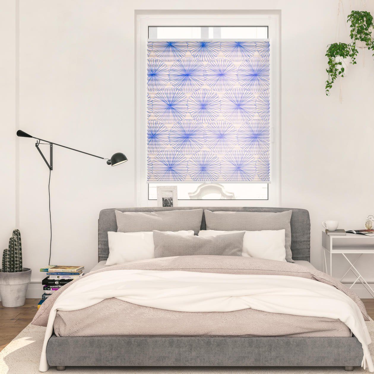 LICHTBLICK ORIGINAL Plissee Plissee Klemmfix, ohne Bohren, blickdicht, Flower wheel - Blau, blickdicht, freihängend, Klemmfix