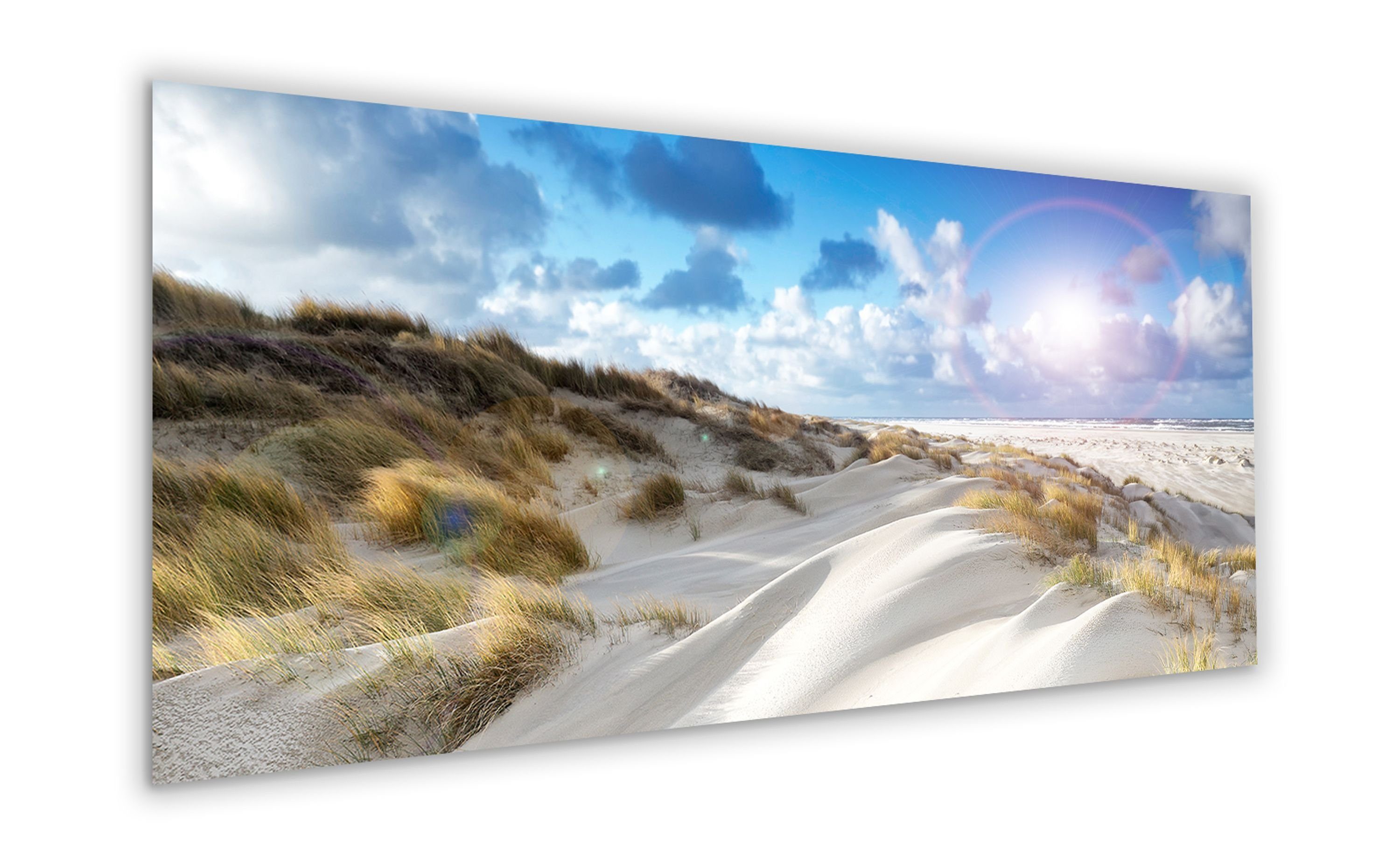 Strand Glasbild aus Bild XXL cm Meer: 125x50 Sylt, und Glas Wandbild Glasbild Dünen-Landschaft Ostsee-Strand groß artissimo
