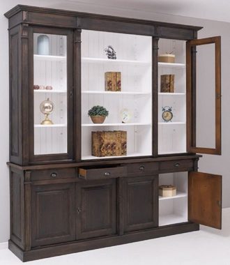 Casa Padrino Buffet Landhausstil Esszimmerschrank Dunkelbraun / Weiß 223 x 51 x H. 240 cm - Massivholz Schrank - Küchenschrank - Landhausstil Esszimmer Möbel