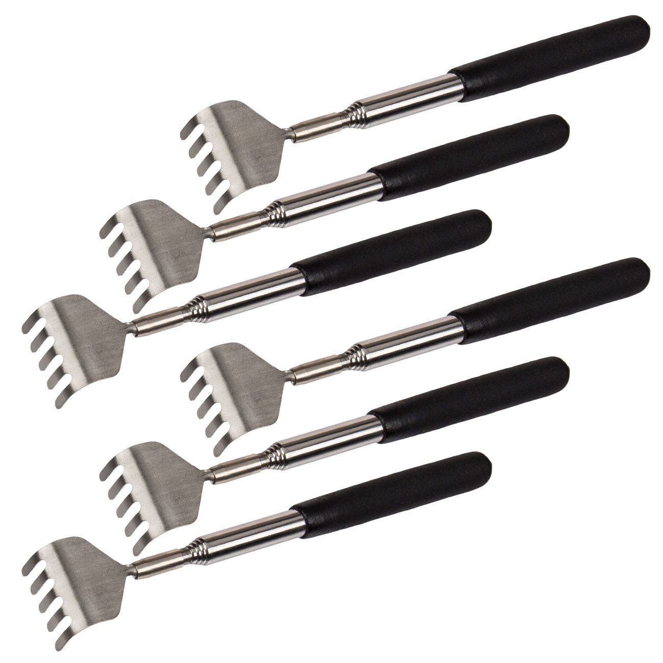 Out of the Blue Massagegerät Teleskop-Rückenkratzer 16-53cm, Ausziehbare Kratzhilfe aus Metall, 6-tlg., 1er/3er/6er/9er-Set, Ausziehbarer Rückenkratzer 16-53cm mit Gummi-Griff