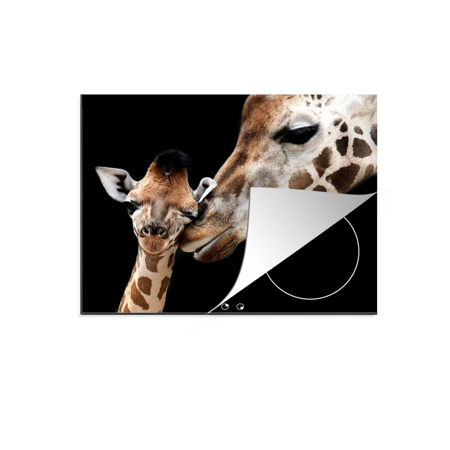 MuchoWow Herdblende-/Abdeckplatte Giraffe - Tiere - Schwarz - Porträt - Tiere, Vinyl, (1 tlg), 59x51 cm, Induktionsschutz, Induktionskochfeld, Ceranfeldabdeckung