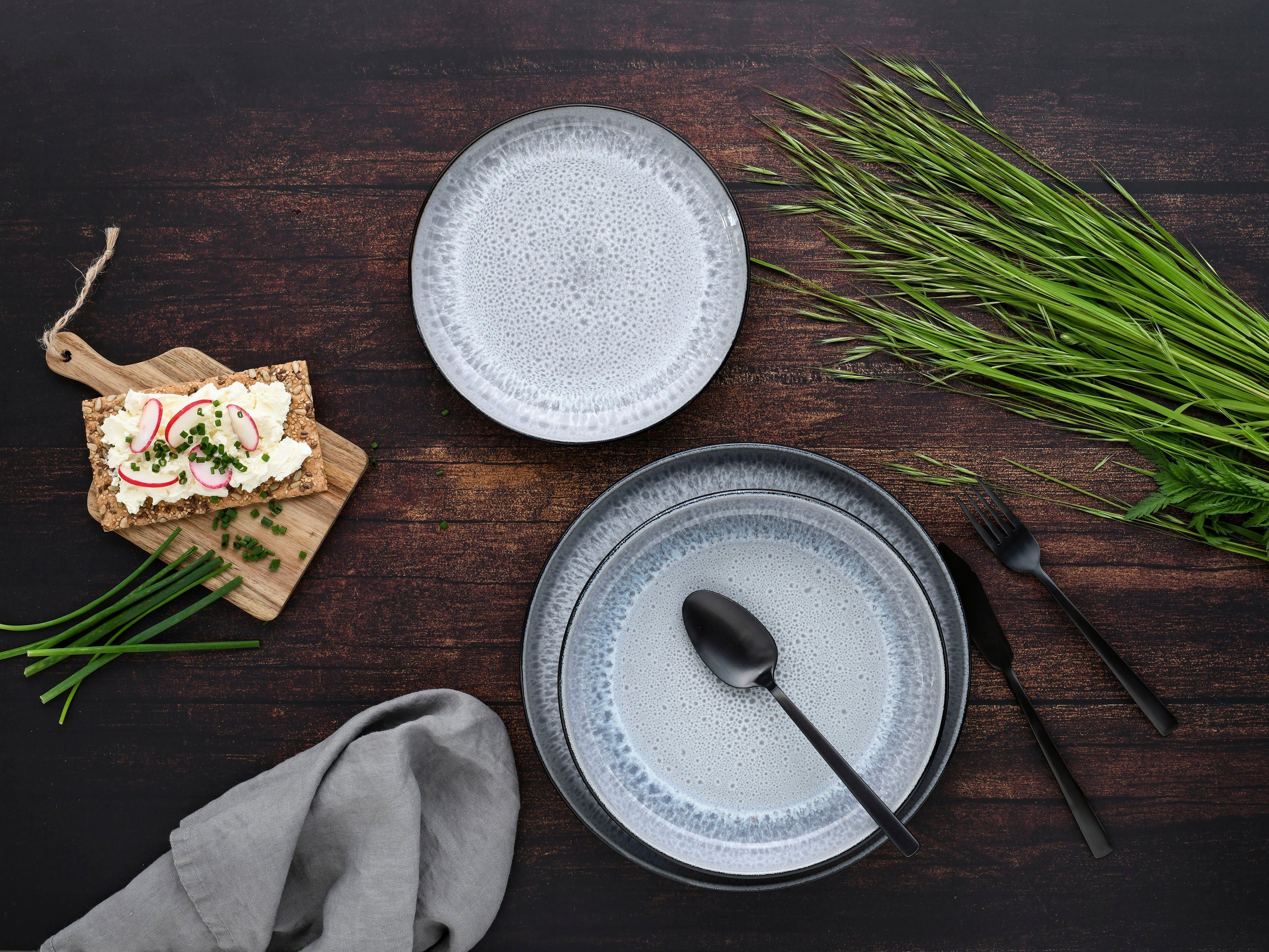 creaTable Teller-Set Nordic Fjord (18-tlg), 6 Personen, Steinzeug, je 6 Speiseteller 26 cm, Suppenteller 22,5 cm, Dessertteller 19,5 cm – Bild 5 von 5