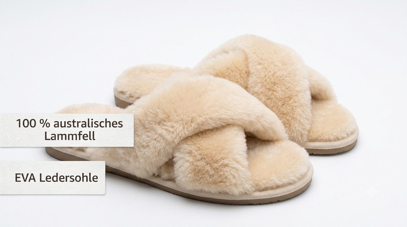 LIRA Deko Damen Pantoffel Schlappen Crossover 100% australisches Schaffell Hausschuh Echtleder EVA Gummi Ledersohle robust