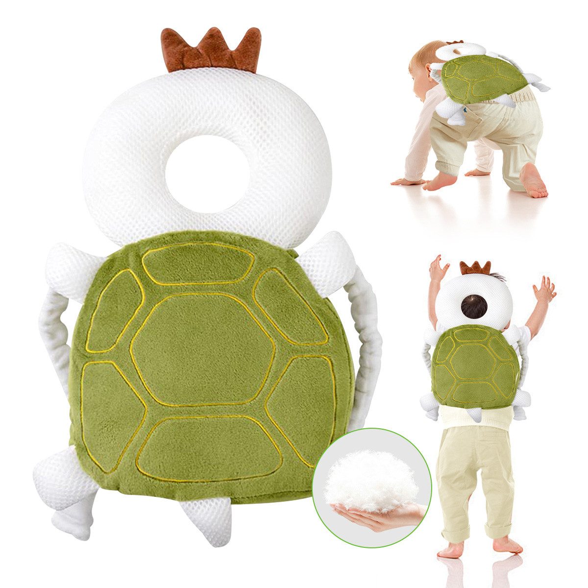 ZEUOPQ Kopfschutz Baby Kopfschutz Rucksack verstellbar für Baby Lauflernen, Schildkröte, Niedliches Cartoon Tier Design hochwertige PP-Baumwolle Hohlkopfrille