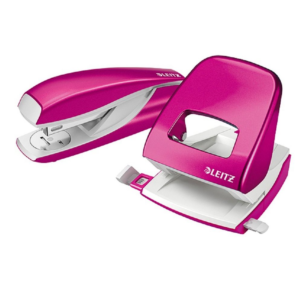 LEITZ Lochstanzer Locher & Tacker Set NeXXt WOW bis 30 Blatt(80g/qm) metallic pink