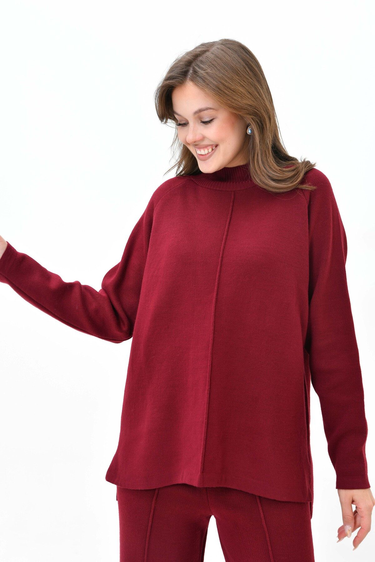WOMAN VISION Blusentop Strickset aus hochgeschlossenem Pullover und hochgeschnittener Hose mi