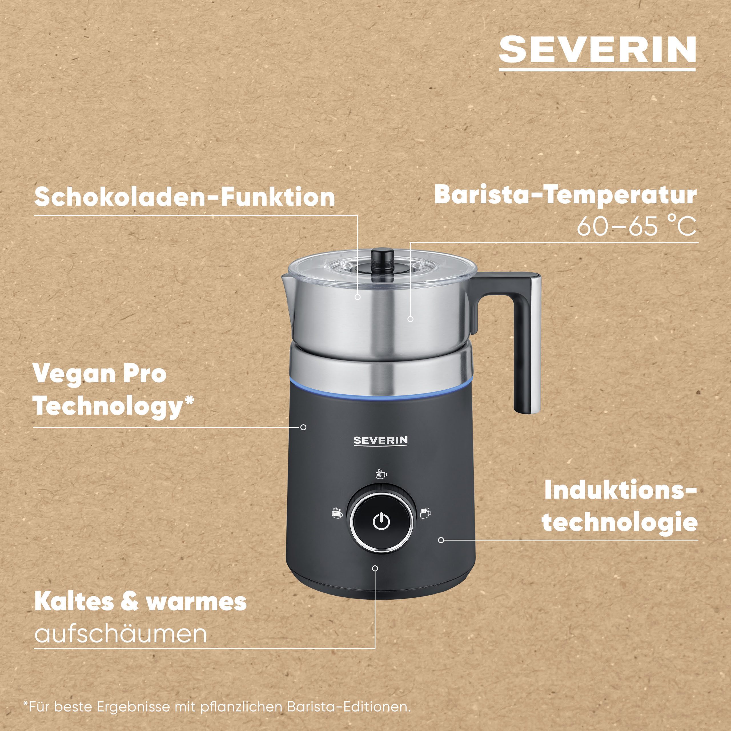 Severin Milchaufschäumer SM 3585 Spuma 500, 500 W, punktgenaues Ausgießen - Barista-Ausgusszotte, mit Schokoladenfunktion