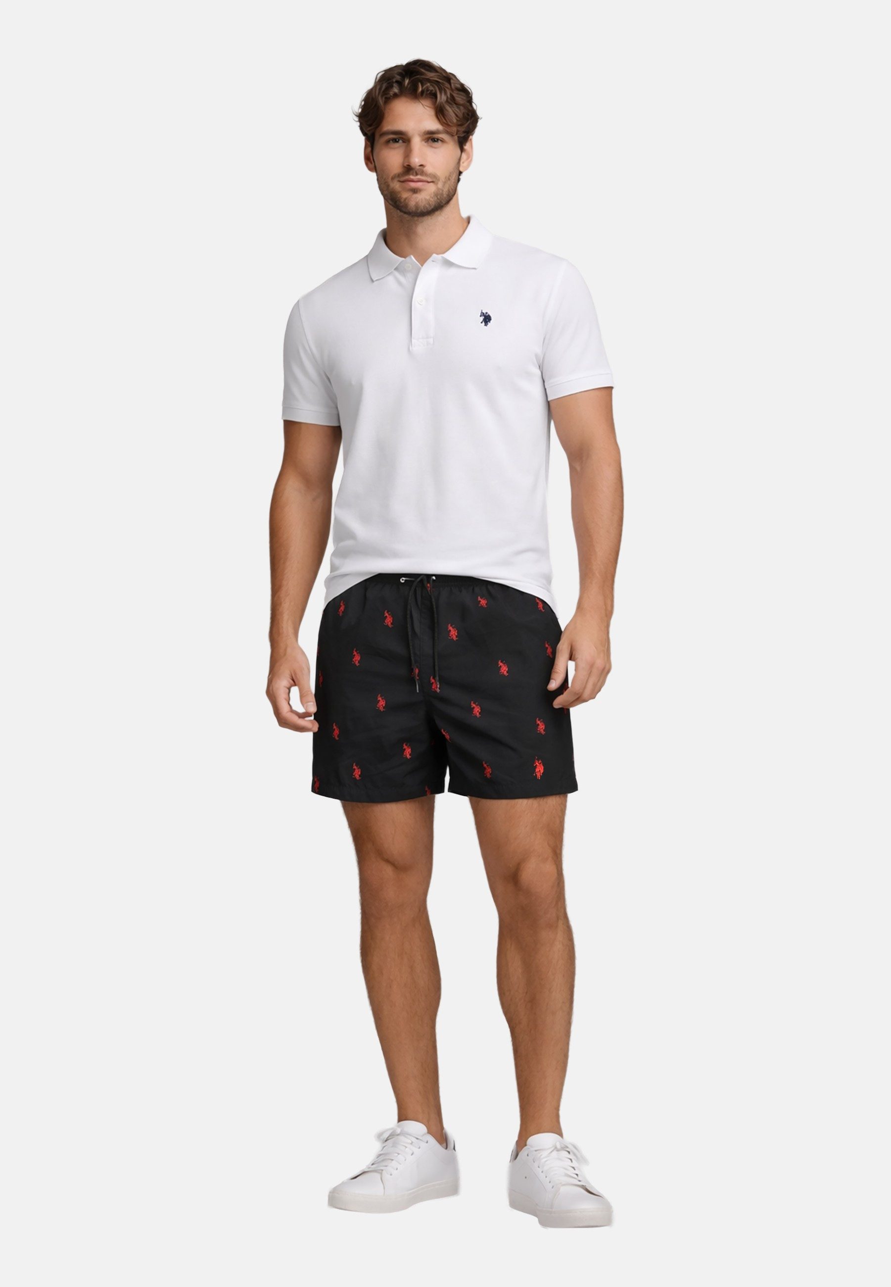 U.S. Polo Assn. Badeshorts Schwimmshorts USMilan – Herren Shorts mit Allover-Logo-Design Allover-Logo-Print, zwei Eingrifftaschen, verstellbare Bindekordel