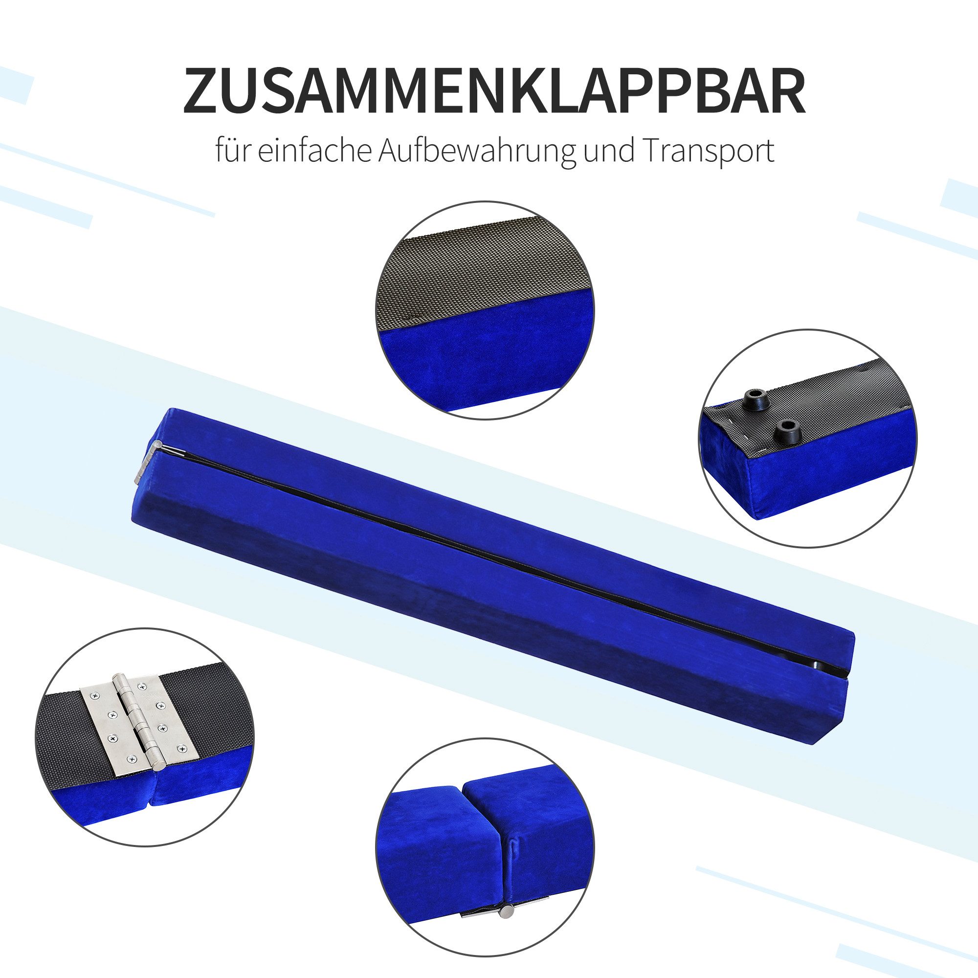 MC Star Balancetrainer Schwebebalken Turnbalken klappbar für Indoor und Outdoor, 210 cm, bis 120 kg, Blau, ideal für Gymnastik & Training