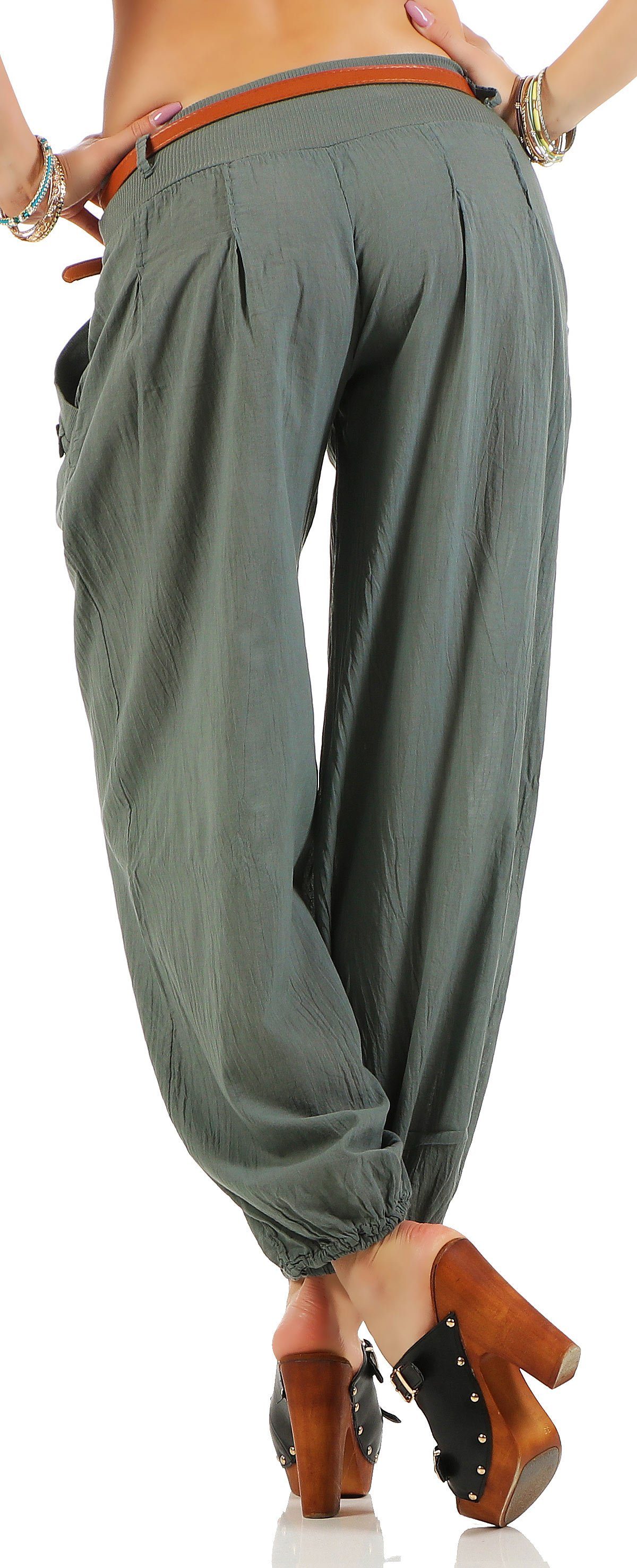 malito more than fashion Haremshose malito Damen Chino Hose in Uni Farben, Freizeithose mit Gürtel, Sommerhose mit Gürtel
