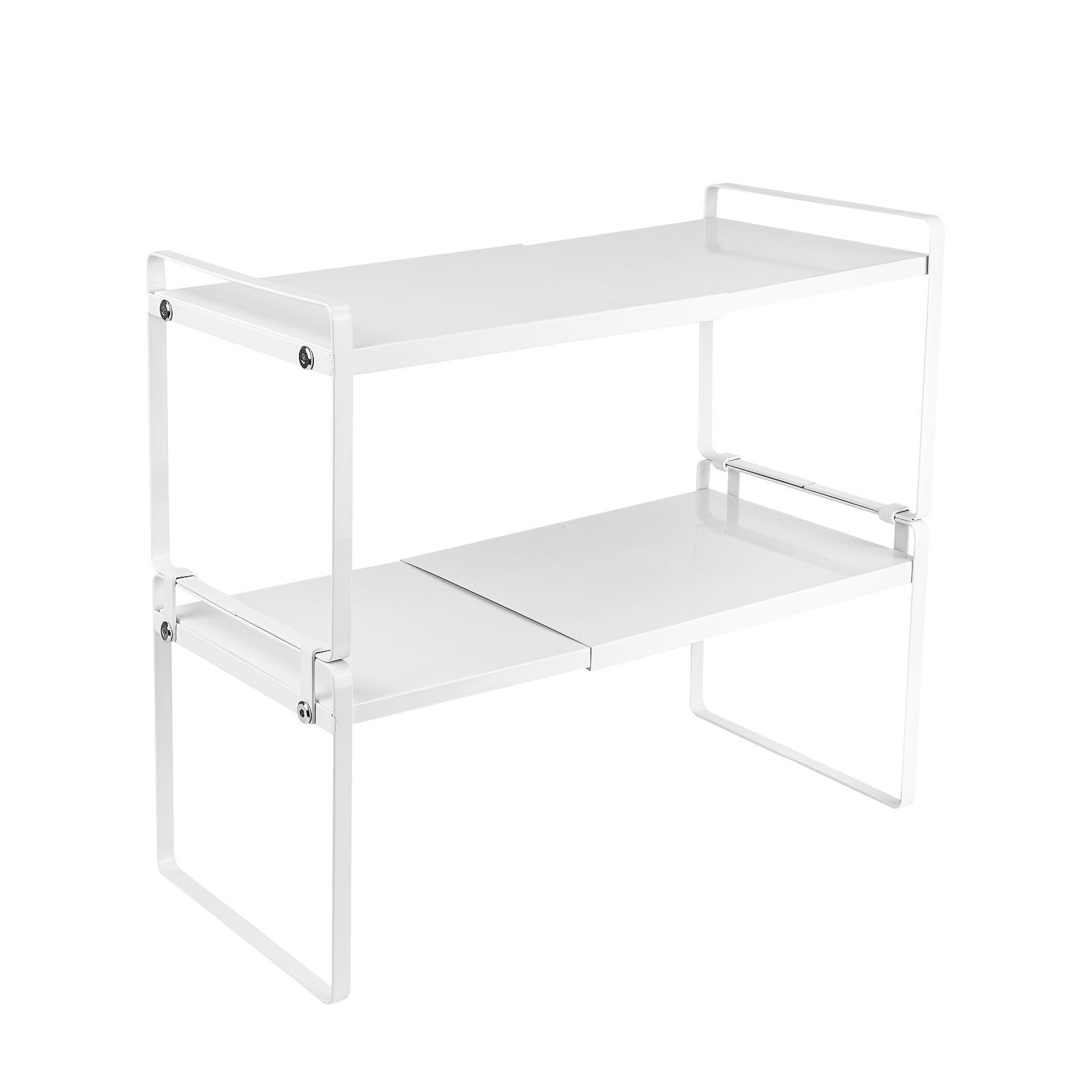 JEOBEST Küchenregal Gewürzregal Erweiterbares Metall Schrankregal Stapelbarer Regal, 2 Ebenen Küchenorganizer 36-60 x 21 x 36.5cm