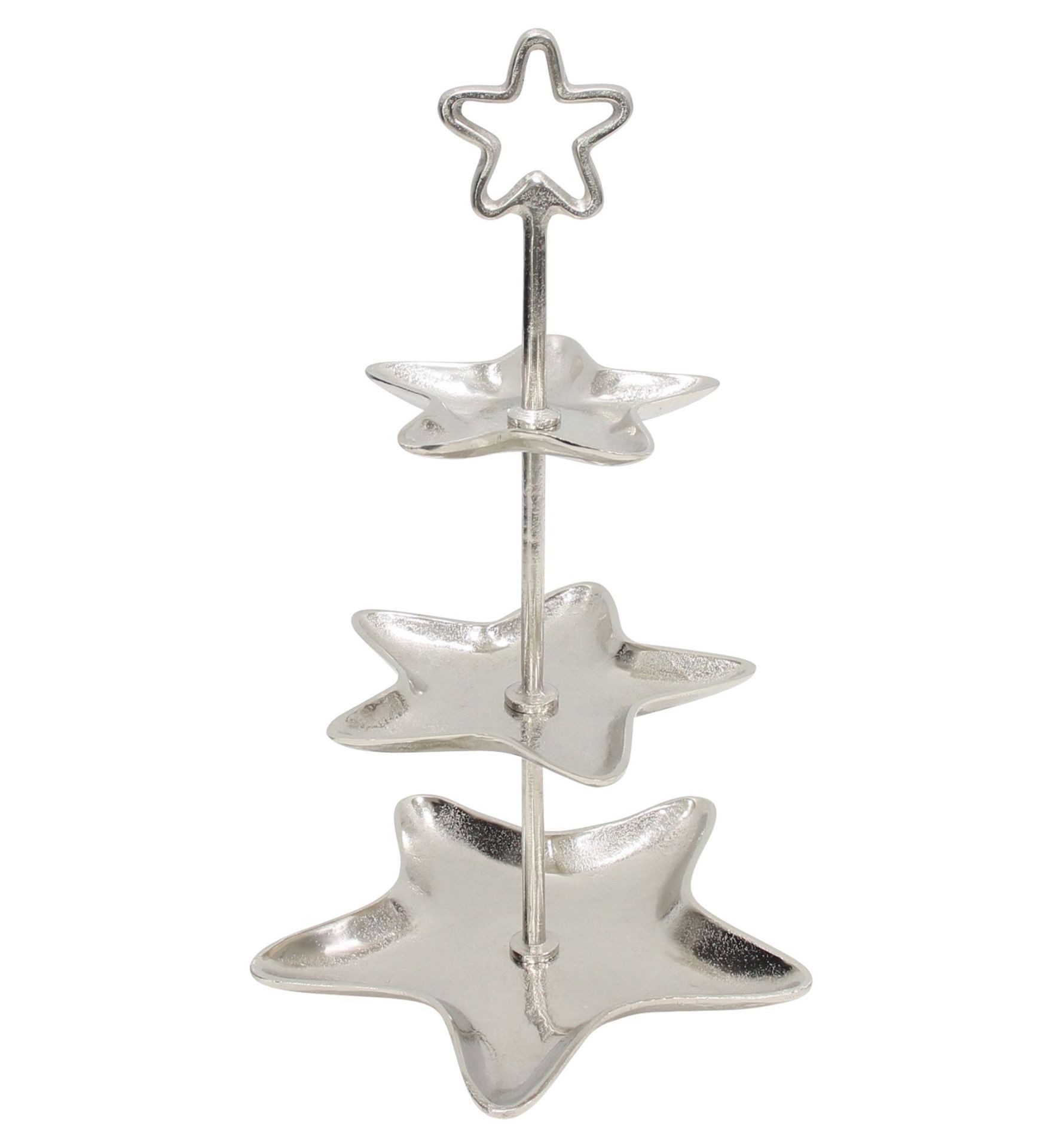 Dekoleidenschaft Etagere "Stern" aus Aluminiumguss silber, 3 Etagen, 61 cm hoch, Weihnachtsdeko, Aluminiumguss, Cupcake Muffin Obst Ständer, Weihnachtsdeko, Dekoständer, Obstetagere