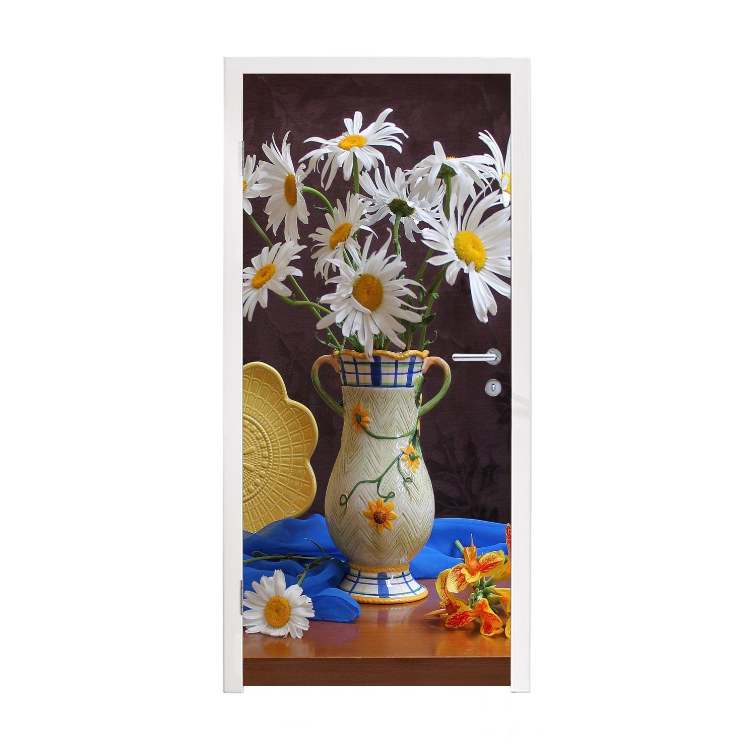 MuchoWow Türtapete Stillleben - Gänseblümchen - Blumen, Matt, bedruckt, (1 St), Fototapete für Tür, Türaufkleber, 75x205 cm