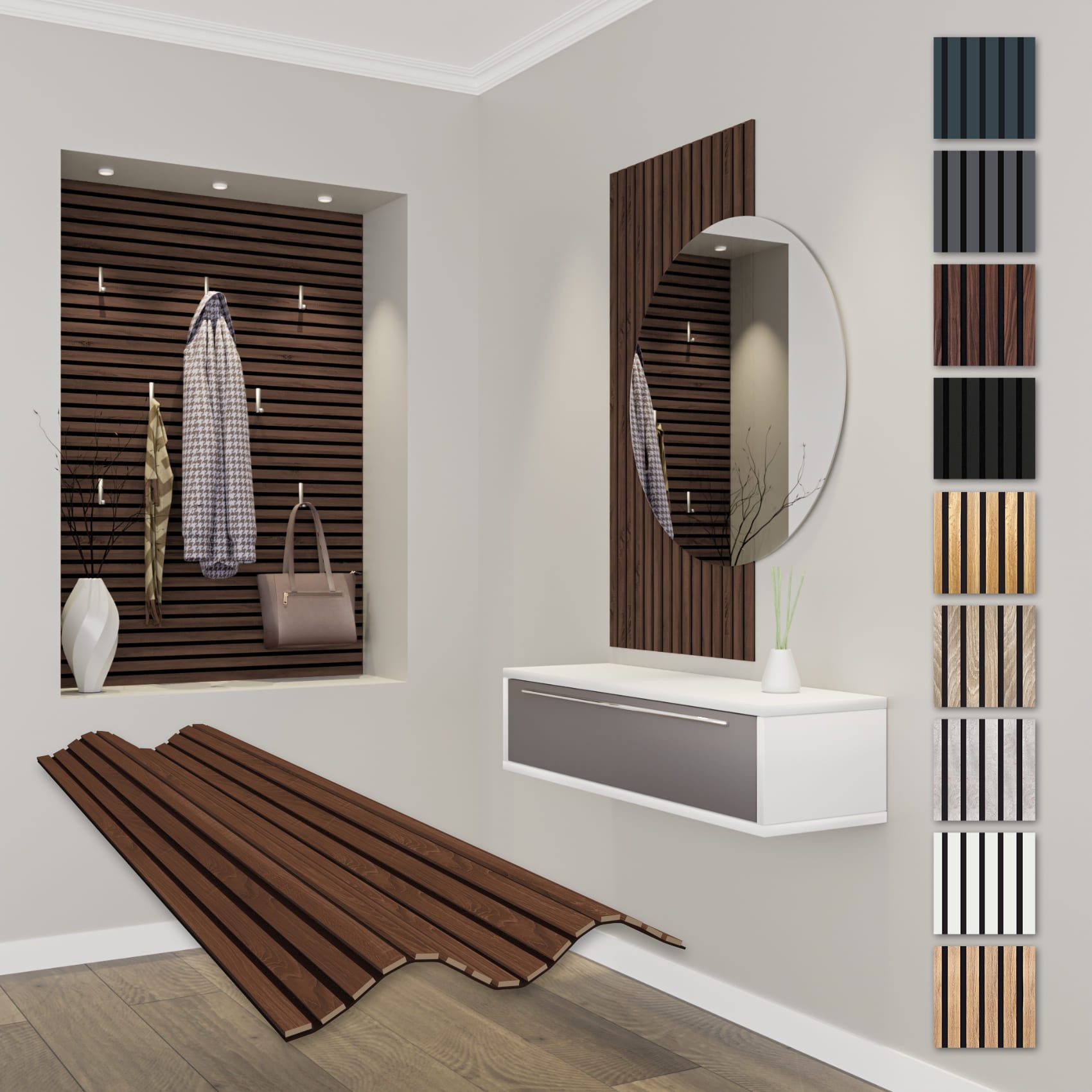 Hexim Wanddekoobjekt APF13 (Akustikpaneele 118x60cm Holz Comfort - flexible Holzpaneele Platten Lamellenwand MDF Wandpaneele Lamellenverkleidung Wandverkleidung schalldämmend 0.71m² Catania Oak)