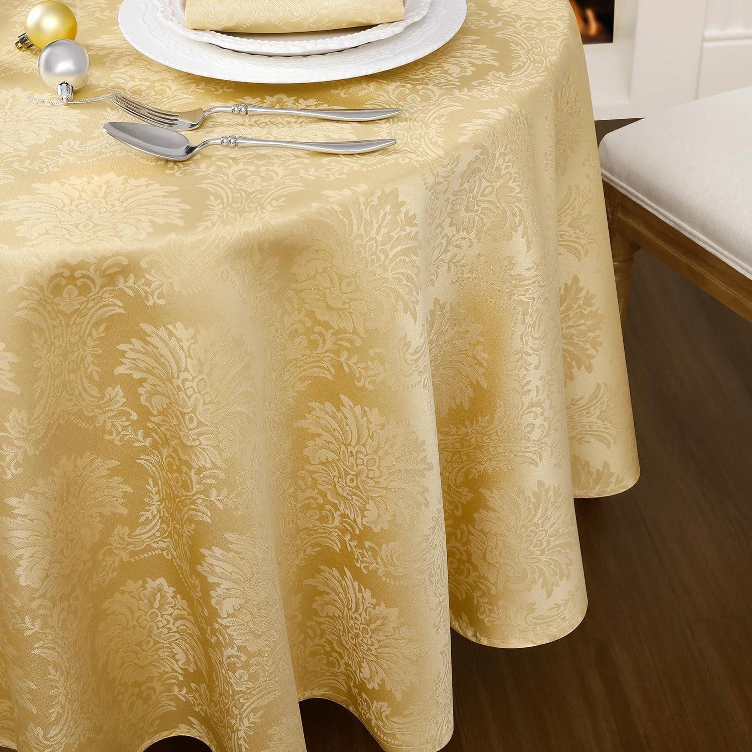 LuxusKollektion Tischdecke Tischdecke Rund Gold 160cm Barock Jacquard (1-tlg)