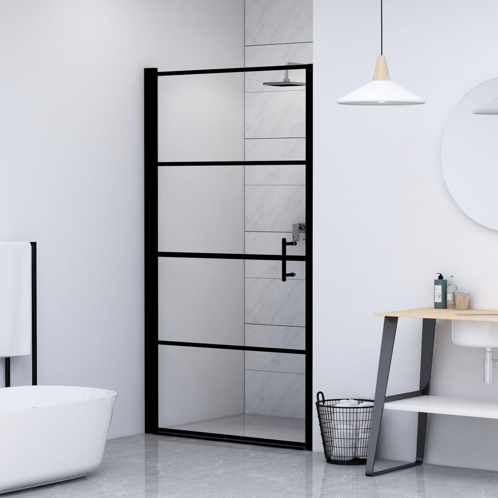 vidaXL Duschwand 91 x 195 cm Duschtür Hartglas 91x195 cm Schwarz