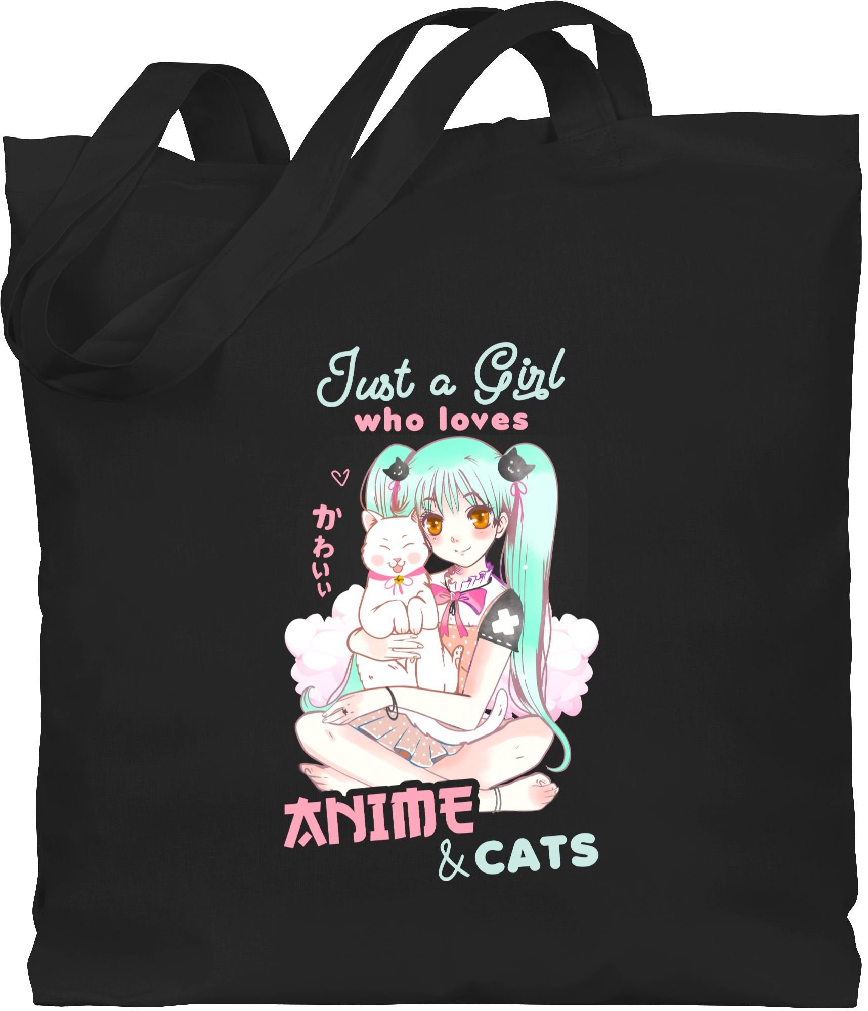 Shirtracer Umhängetasche Just a girl who loves anime & cats, Anime Geschenke 1 Schwarz