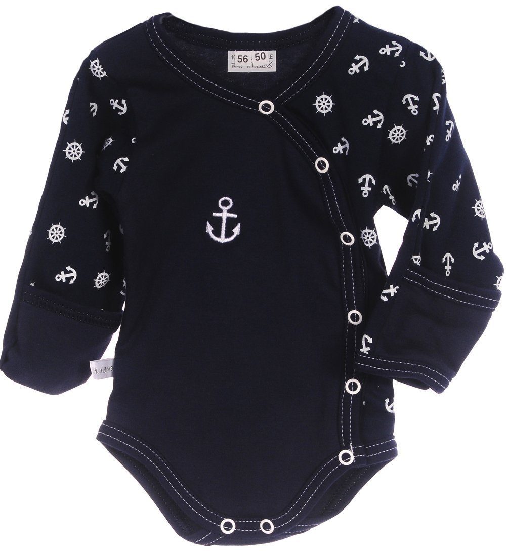 La Bortini Wickelbody Baby Body mit Kratzschutz Langarmbody mit Anker aus reiner Baumwolle, 44 50 56 62 68 74 80 86 92 98 104 110