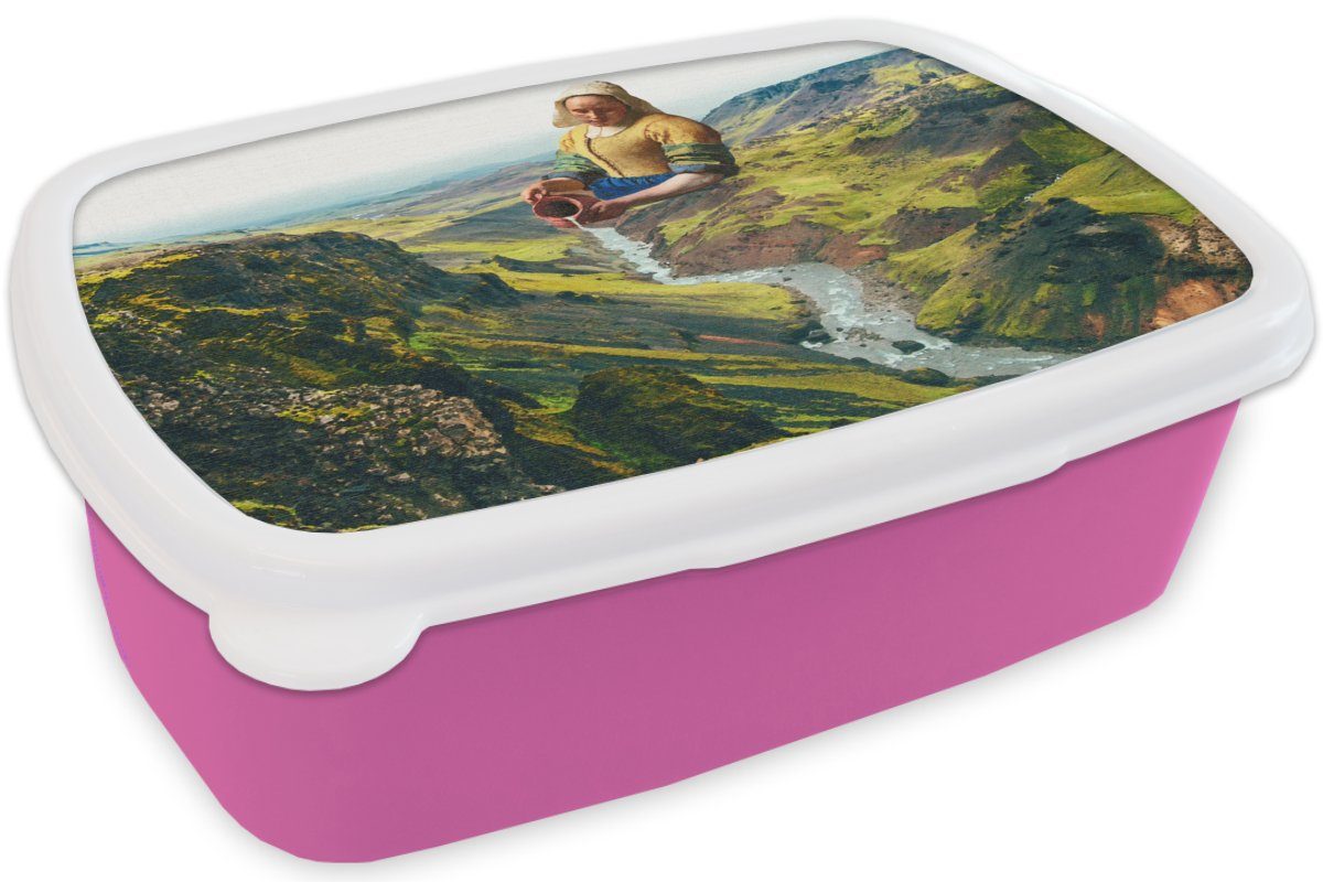 MuchoWow Lunchbox Milchmädchen Wasser Brotdose Snackbox, Kunststoff rosa - Kunst, Kunststoff, - (2-tlg), Erwachsene, Brotbox Mädchen, Kinder, für