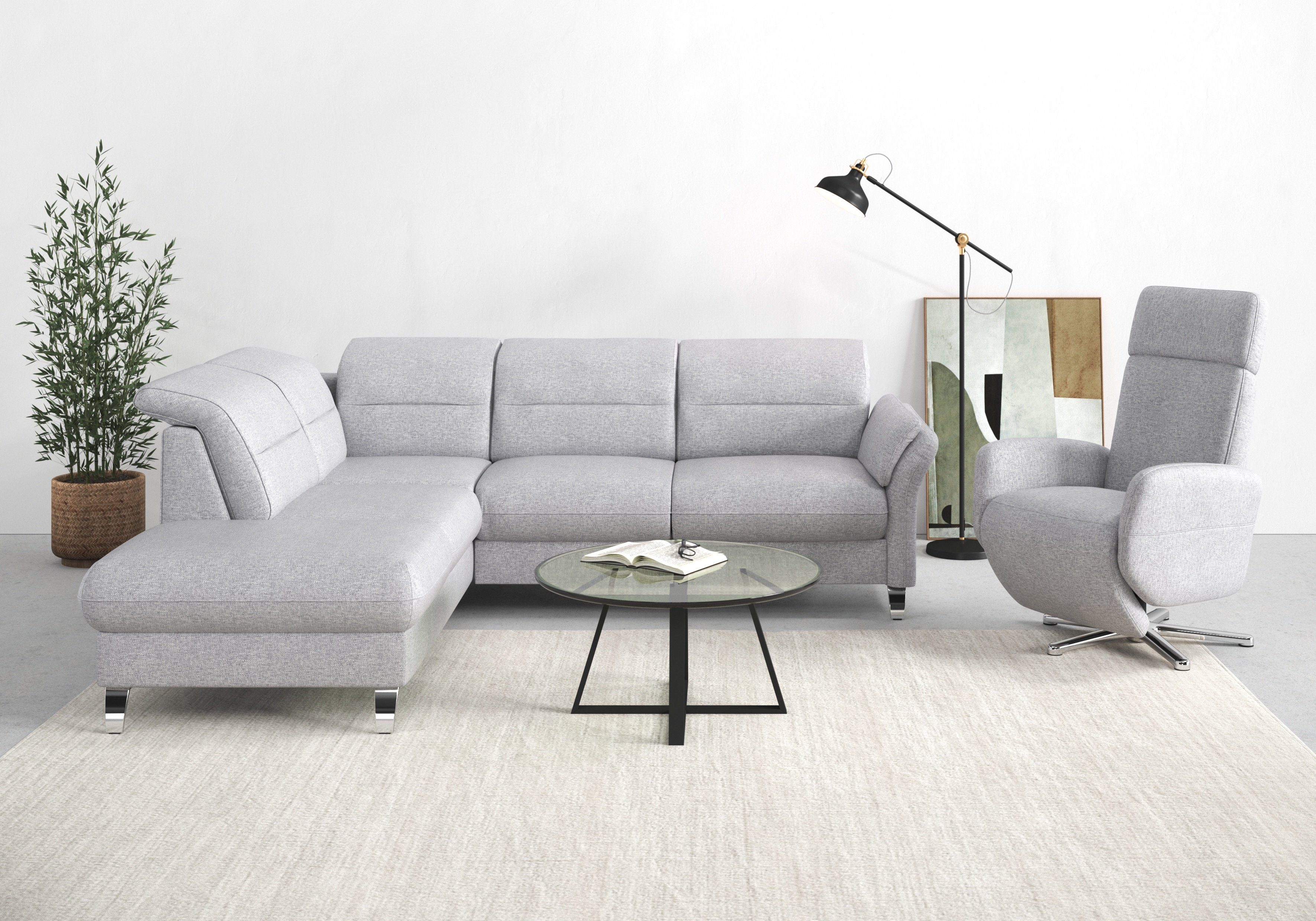 sit&more Ecksofa Grenoble L-Form mit Federkern, wahlweise mit Schlaffunktion, Bettkasten, Arm- und Kopfteilverstellung