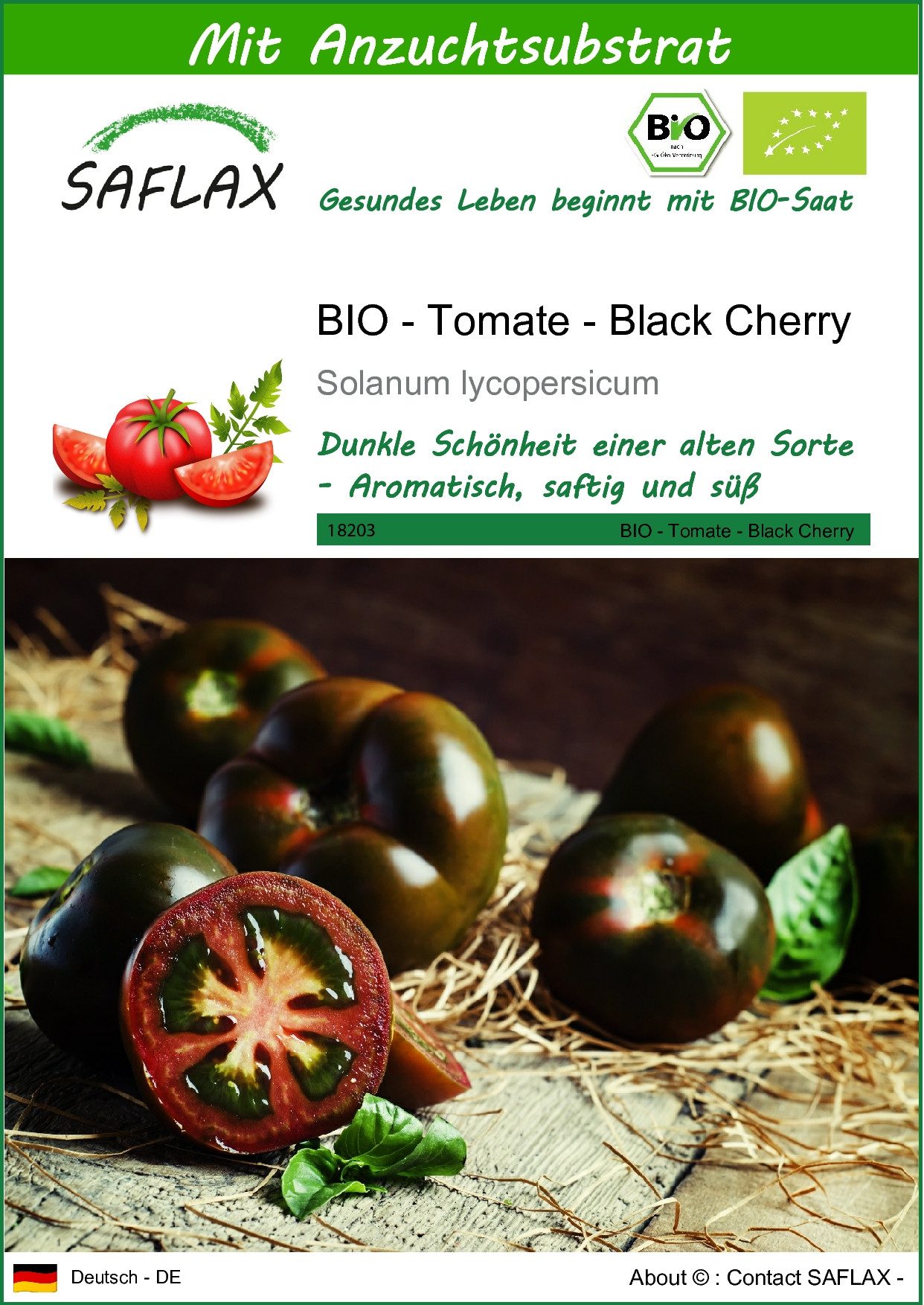 Gemüsesamen SAFLAX - Samen und Substrat - BIO - Tomate - Black Cherry