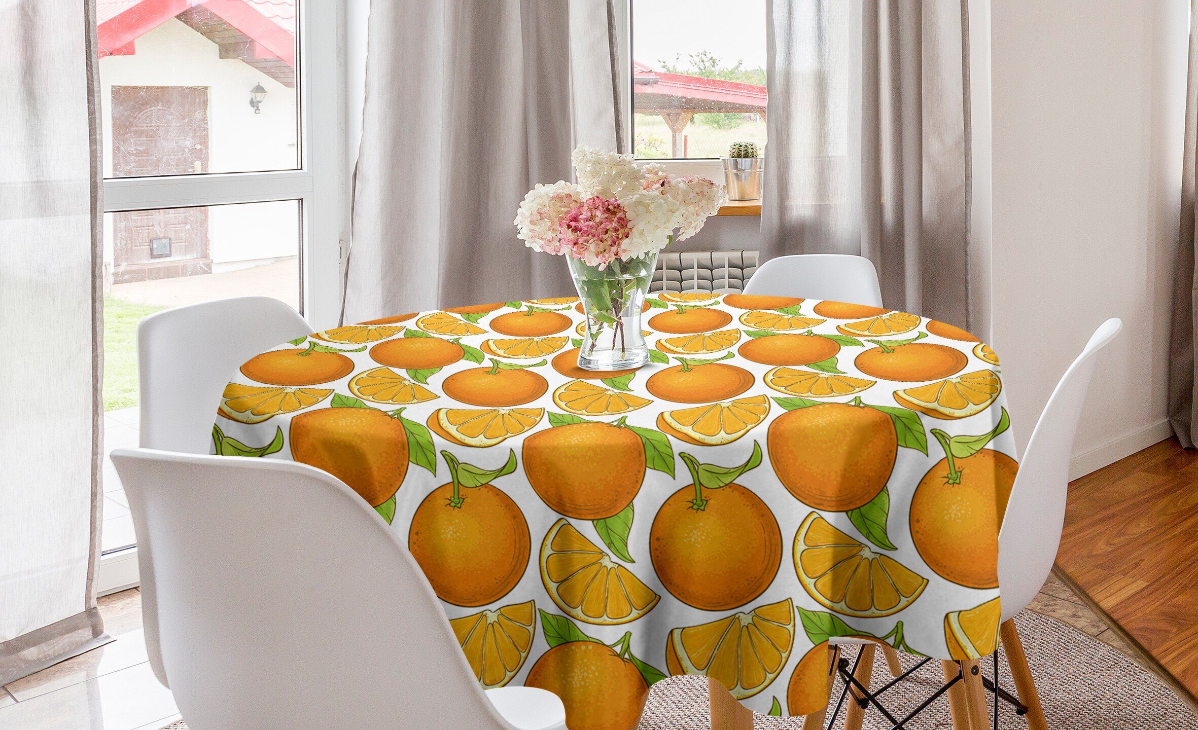 Abakuhaus Tischdecke Kreis Tischdecke Abdeckung für Esszimmer Küche Dekoration, Sommer-Orange Frische Juicy Fruits