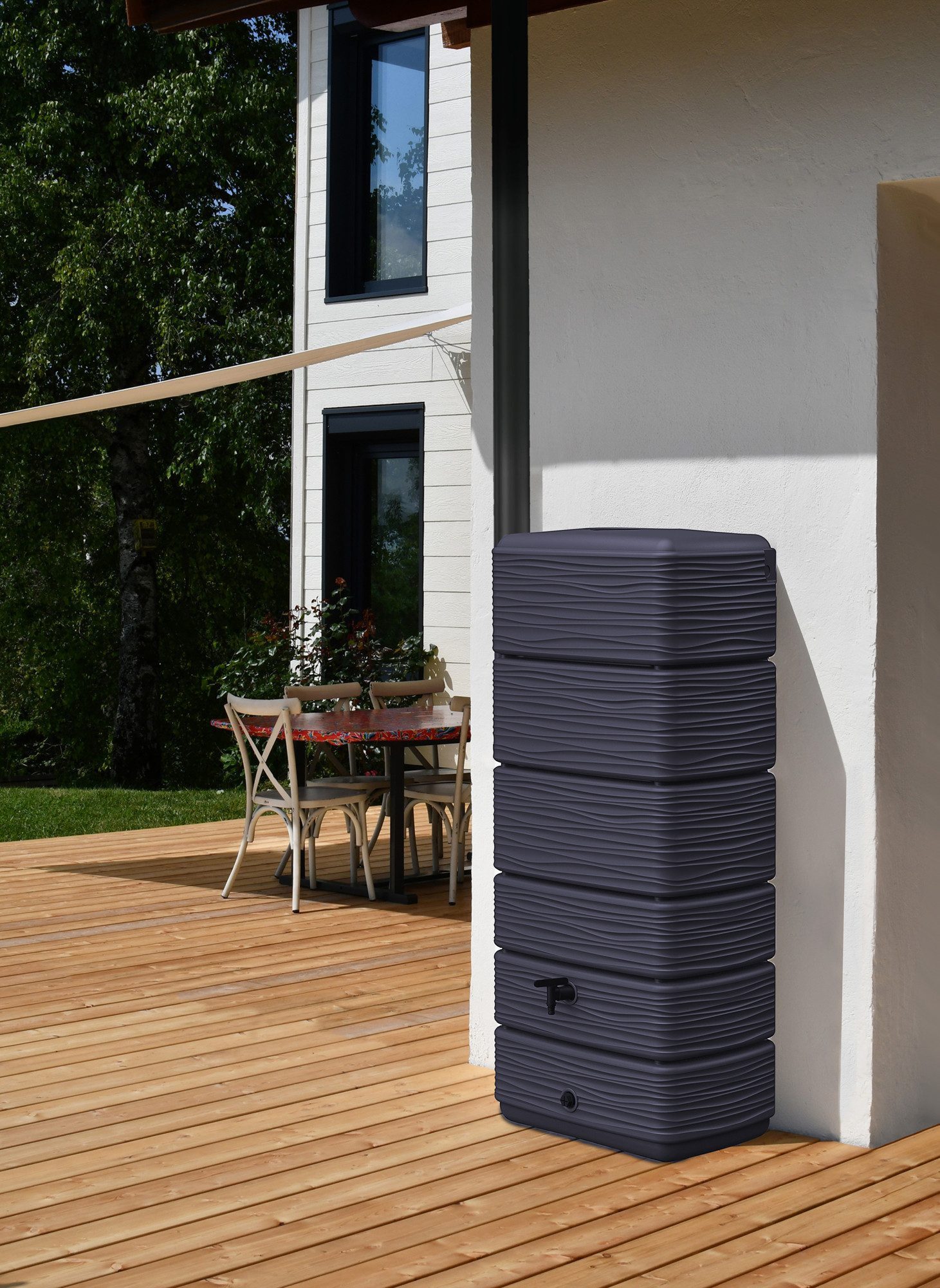 ONDIS24 Regenwassertank Wasserspeicher Wandtank Eco 300/310 Liter, 300 l, anthrazit Komplettset inkl. Deckel