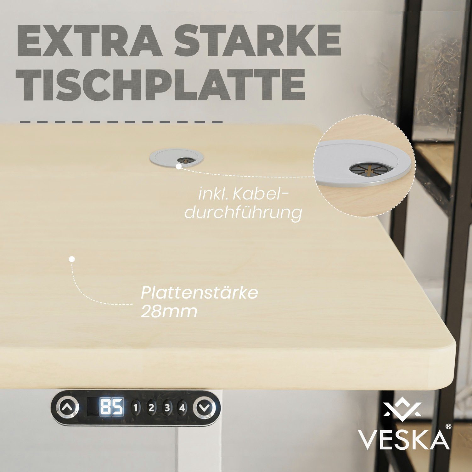 VESKA Schreibtisch Höhenverstellbar 140 x Touchscreen Stehpult cm - Eiche Sitz- Bürotisch Elektrisch - 70 | Weiß & Home mit Office