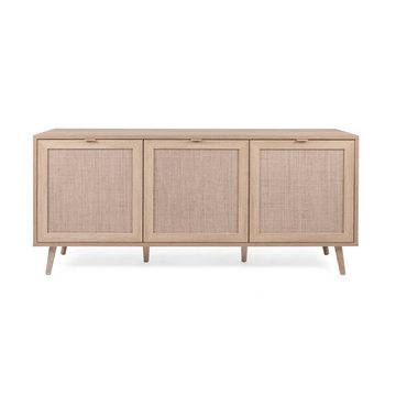 Homestyle4u Kommode Sideboard Kommode Wohnzimmerschrank Anrichte Braun Rafia Holz