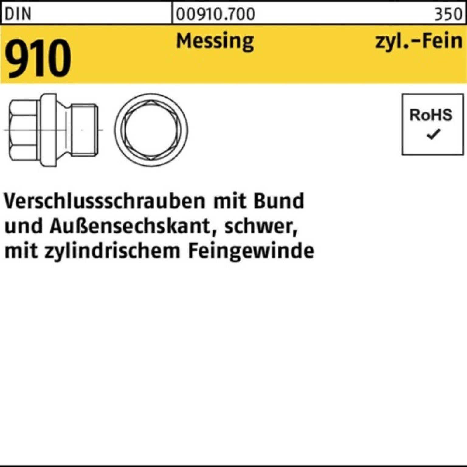 M10x DIN Reyher Schraube 100er 1 Pack Messing 910 Bund/Außen-6-kt Verschlußschraube