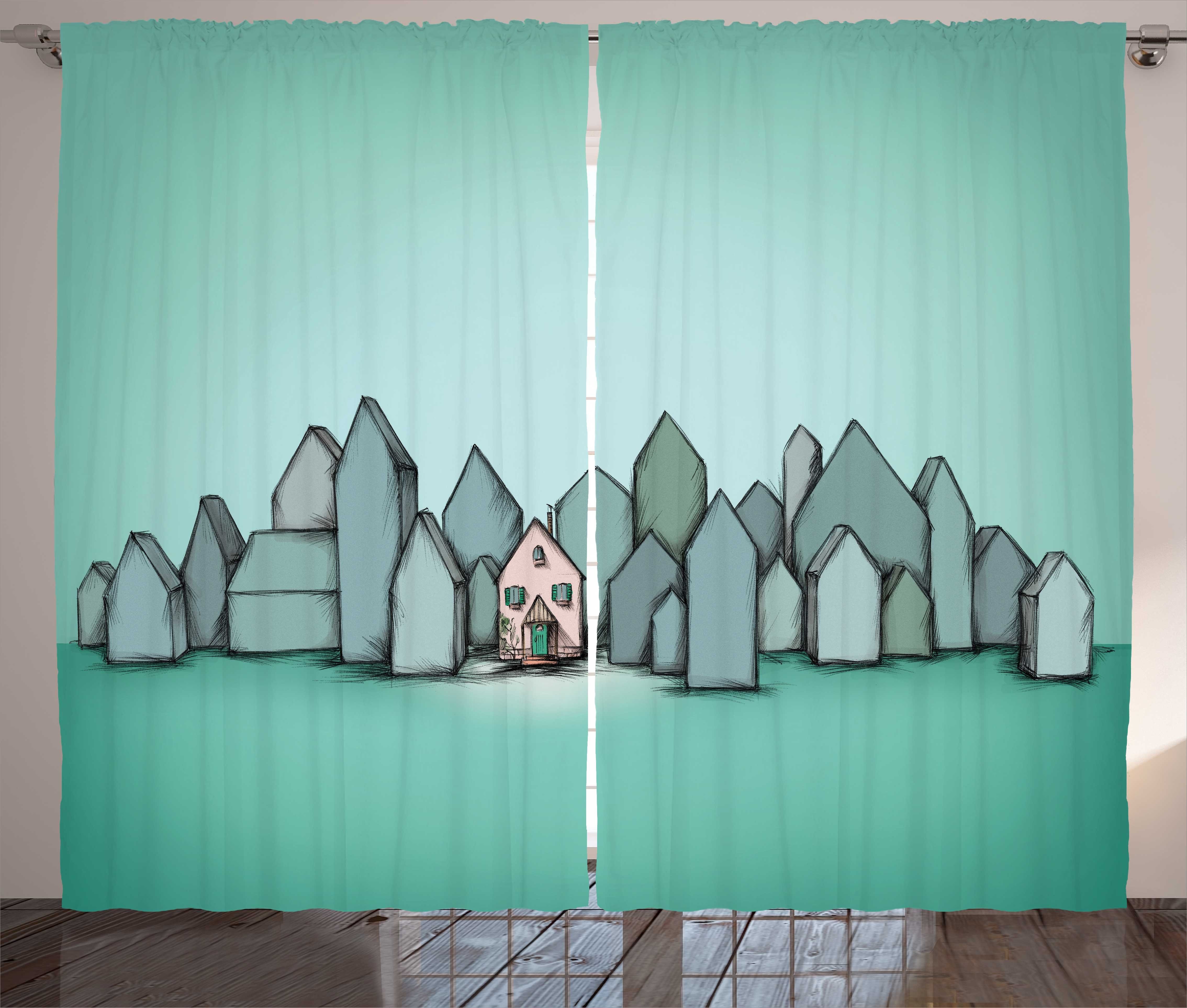 Gardine Schlafzimmer Kräuselband Vorhang mit Abstrakt Schlaufen Sketch Art Abakuhaus, Kreative und Haken, Häuser