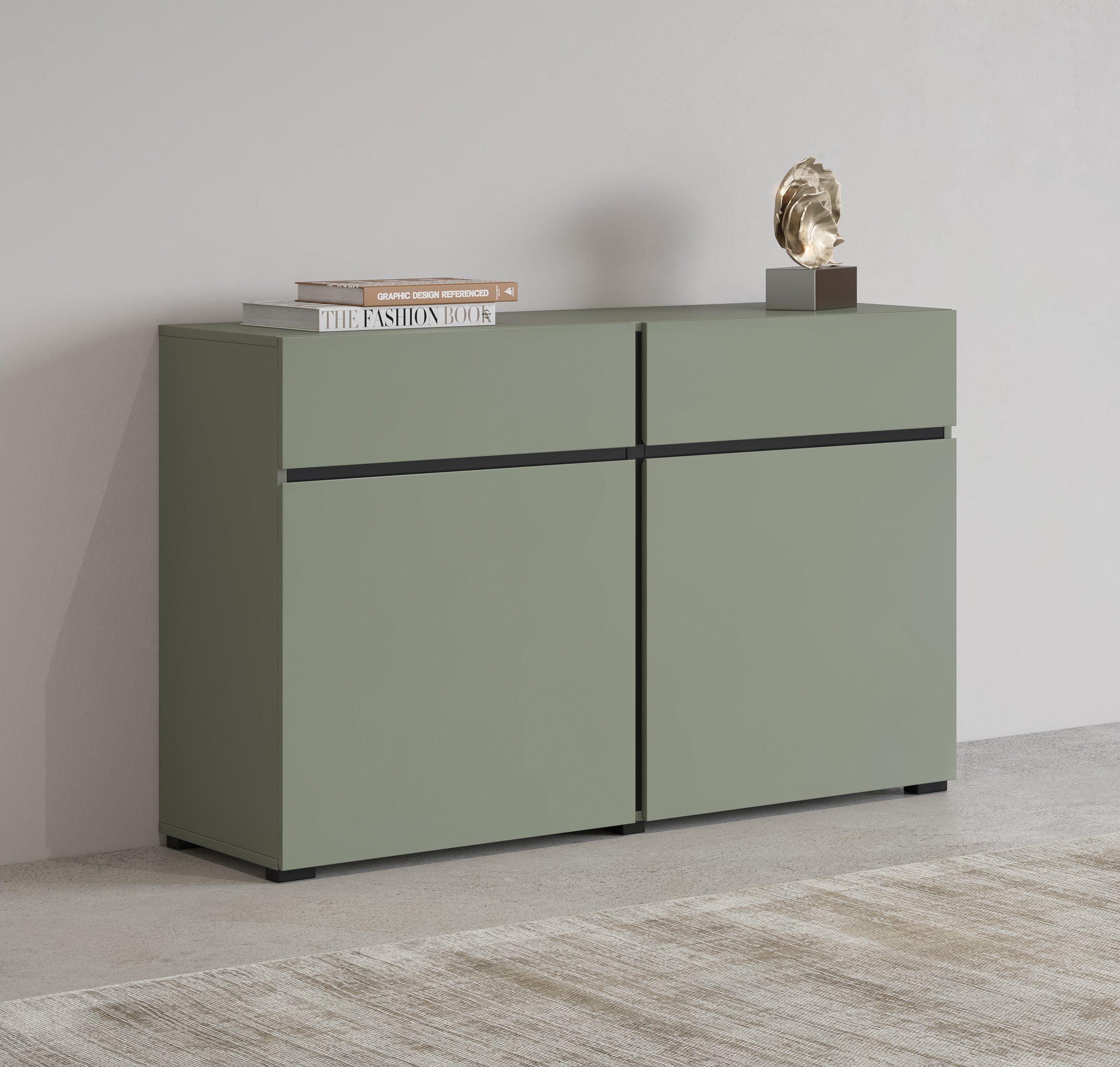 Sideboard Cross,Breite 119,5 cm, moderne grifflose Kommode,2 Türen/2 Schubkästen