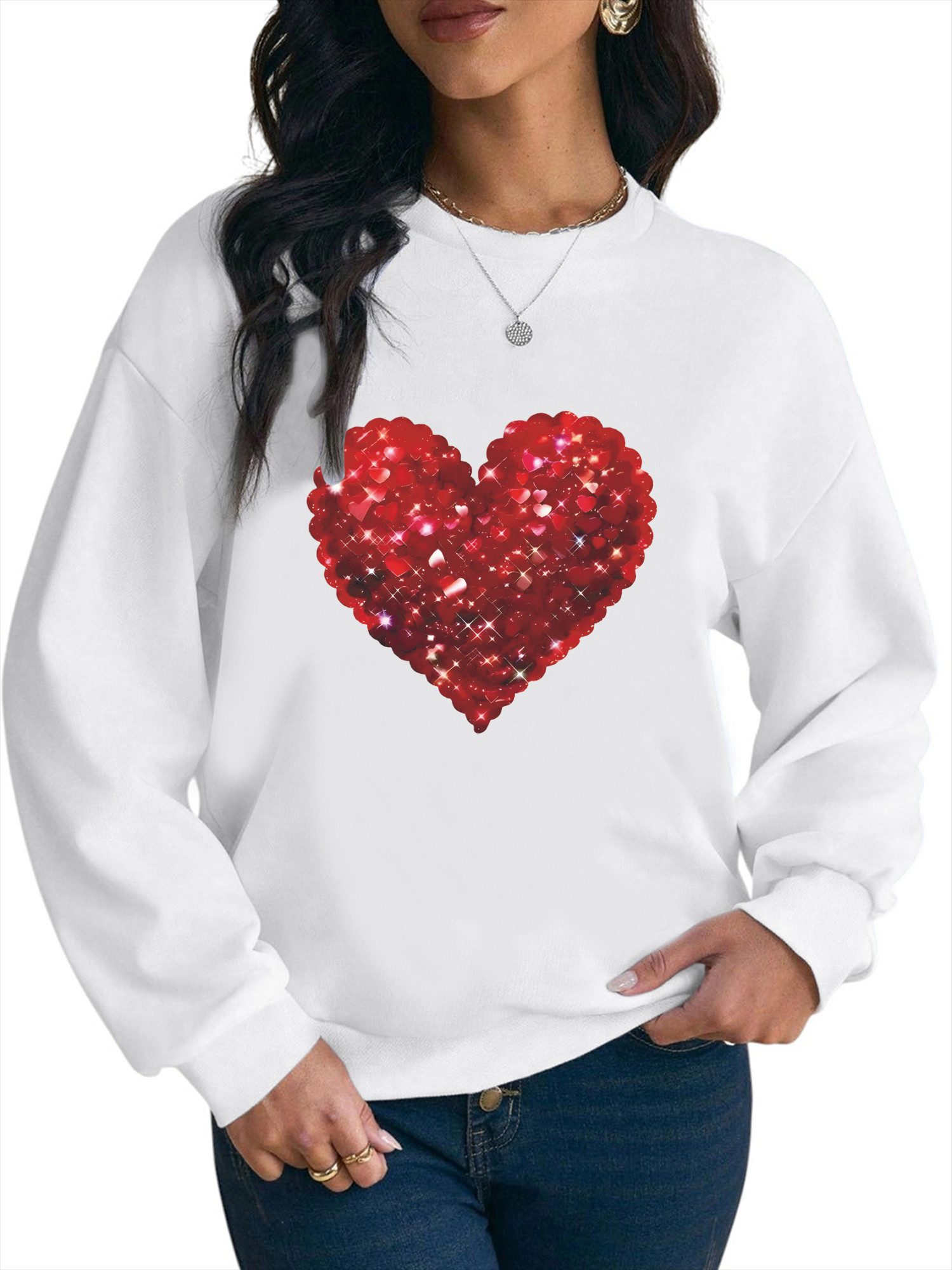 PYLIKE Sweatshirt Damen Valentinstag Sweatshirts mit Druck,Langarm Lose Pul günstig online kaufen