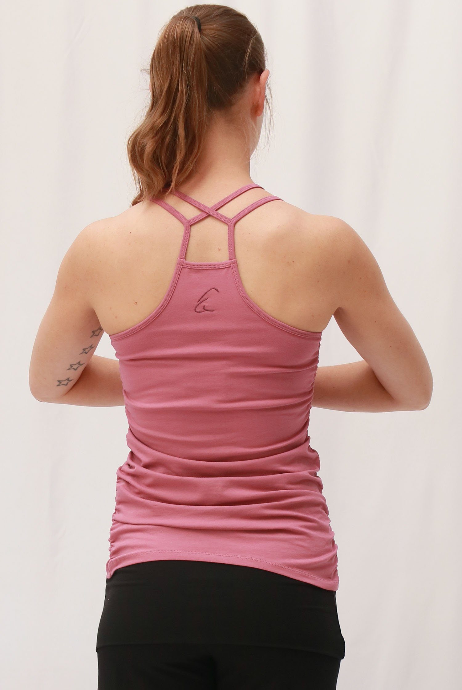 ESPARTO Yogatop Spaghettishirt Suramya in Bio-Baumwolle geraffte Seiten