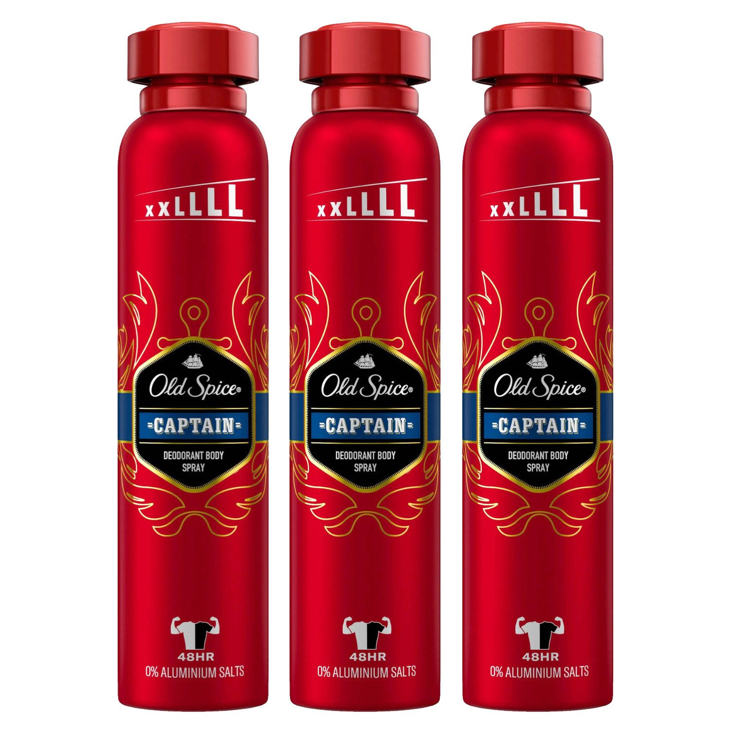 Old Spice Bodyspray 3x Old Spice Captain Deodorant Bodyspray für Männer je 250ml 48h Frisc