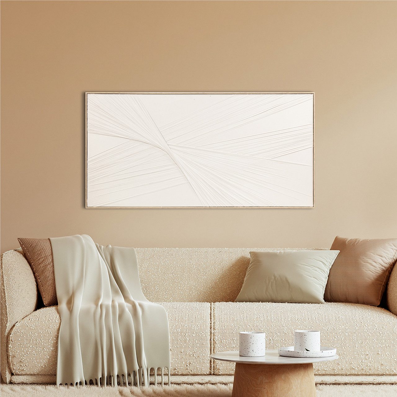 ArtUniverse Gemälde Floating Tensions 70 x 140 cm, Weiße Dünen, Hochwertige Leinwand auf Echtholzrahmen mit textilen Elementen