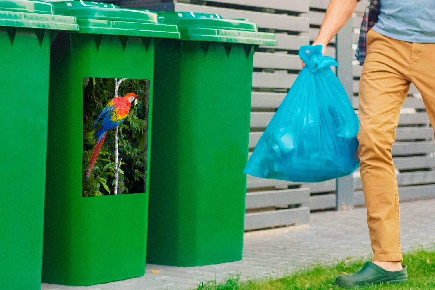 Bunter den Mülltonne, MuchoWow Sticker, (1 Container, in Peru St), in Abfalbehälter Wäldern Manu-Nationalparks Papagei des Wandsticker Mülleimer-aufkleber,