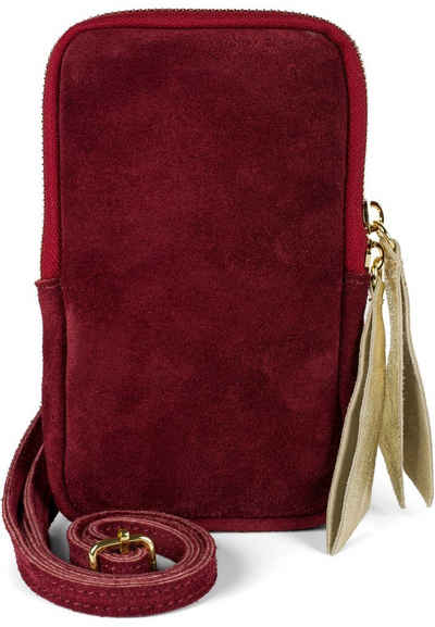 styleBREAKER Mini Bag (1-tlg), Echtleder Handy Umhängetasche Veloursleder