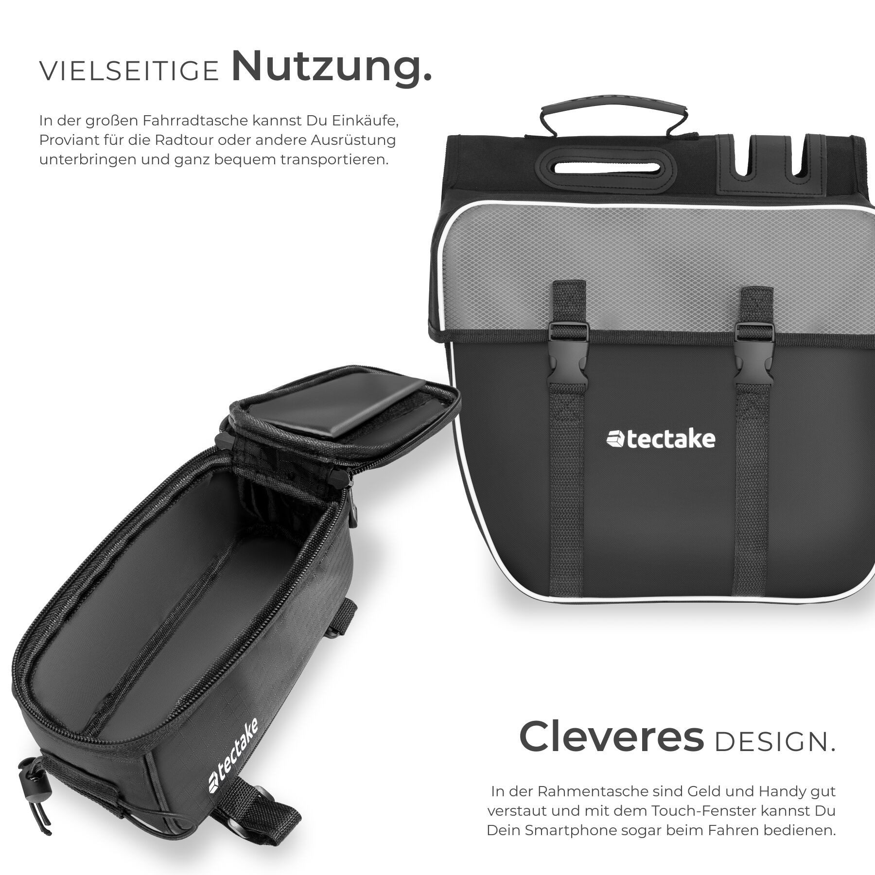 tectake Fahrradtasche (Fahrradtasche GEORG, in schwarz), Inkl. 3,5 mm Kopfhörerverlängerungskabel