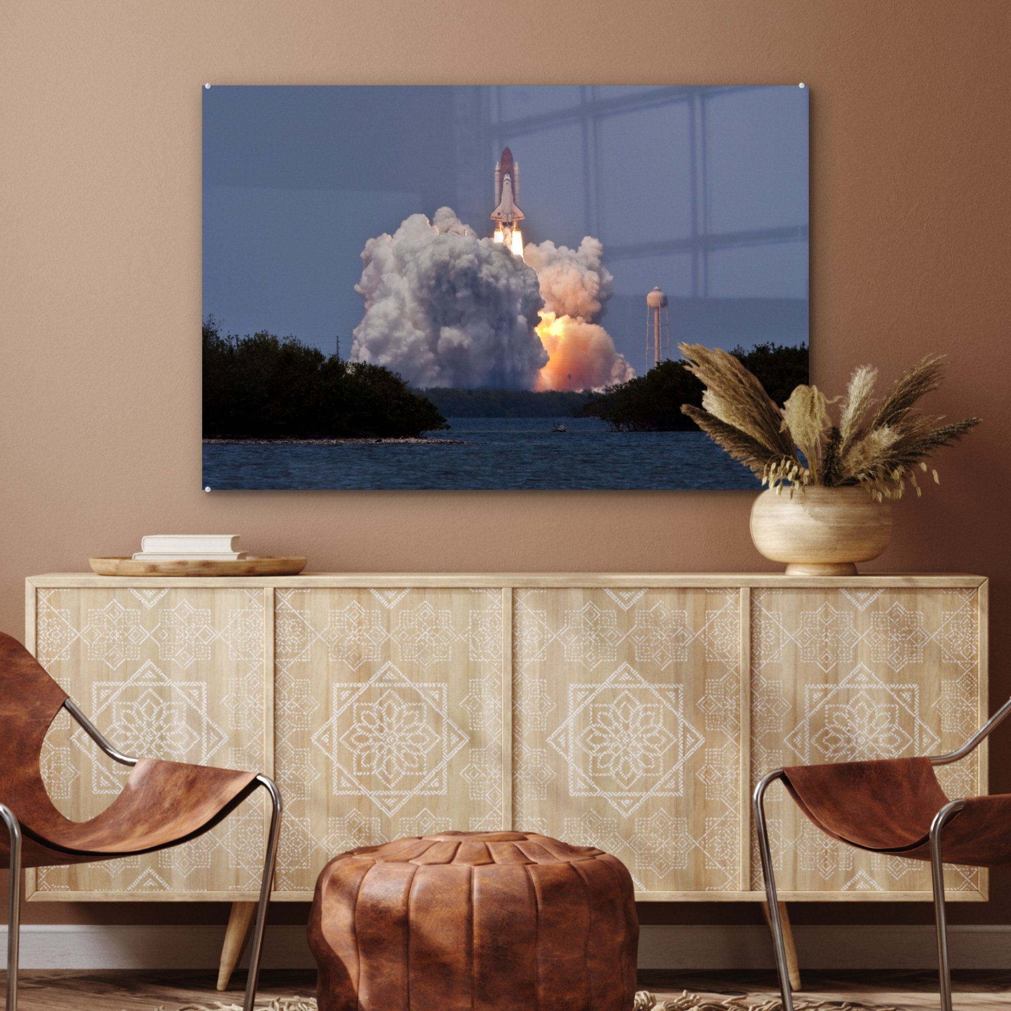 MuchoWow Acrylglasbild Raketenstart des Shuttle Acrylglasbilder Space & Atlantis, St), Schlafzimmer Wohnzimmer (1