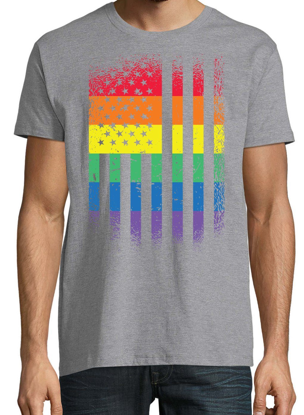 Youth mit T-Shirt Trendigem Flagge Frontdruck Grau Designz Shirt Amerika Herren Pride