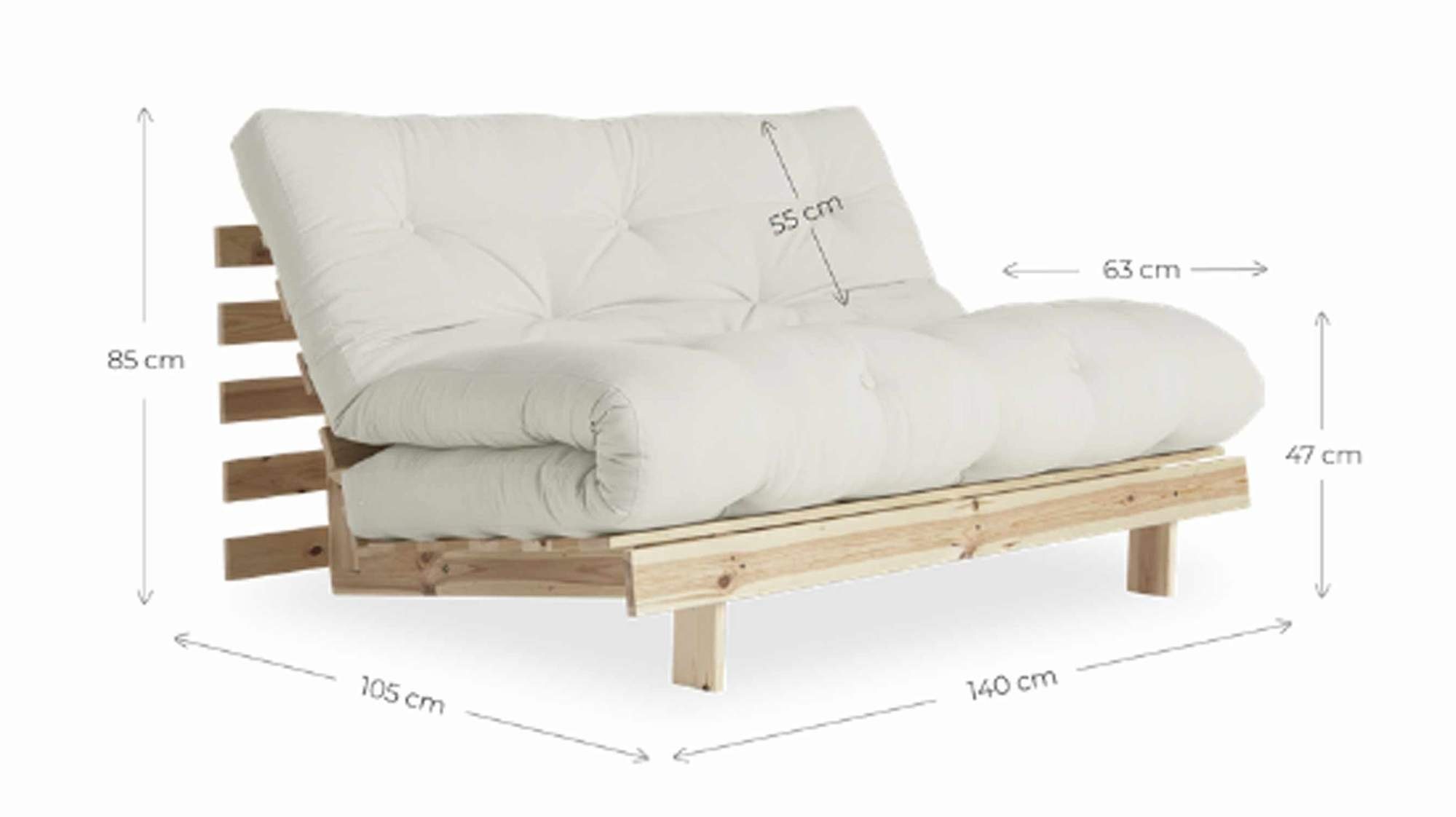 Schlafsofa Bezug Kiefer 140 Gestell Dunkelgrau massiv 2-Sitzer cm Sofa Design ROOTS Karup