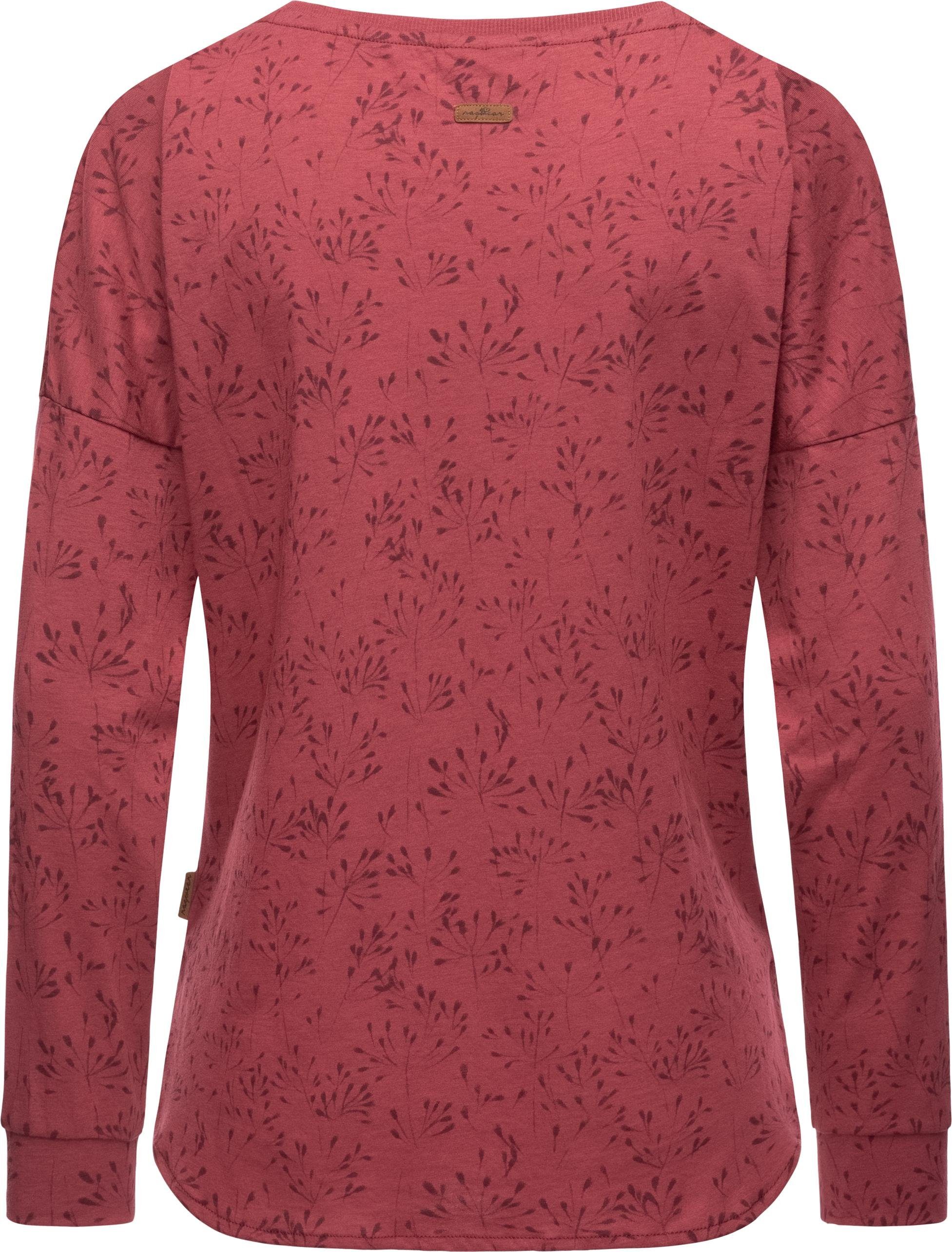 Shimona Long Damen himbeere Ragwear Flowery mit nachhaltigeres Langarmshirt floralem Sweatshirt Print