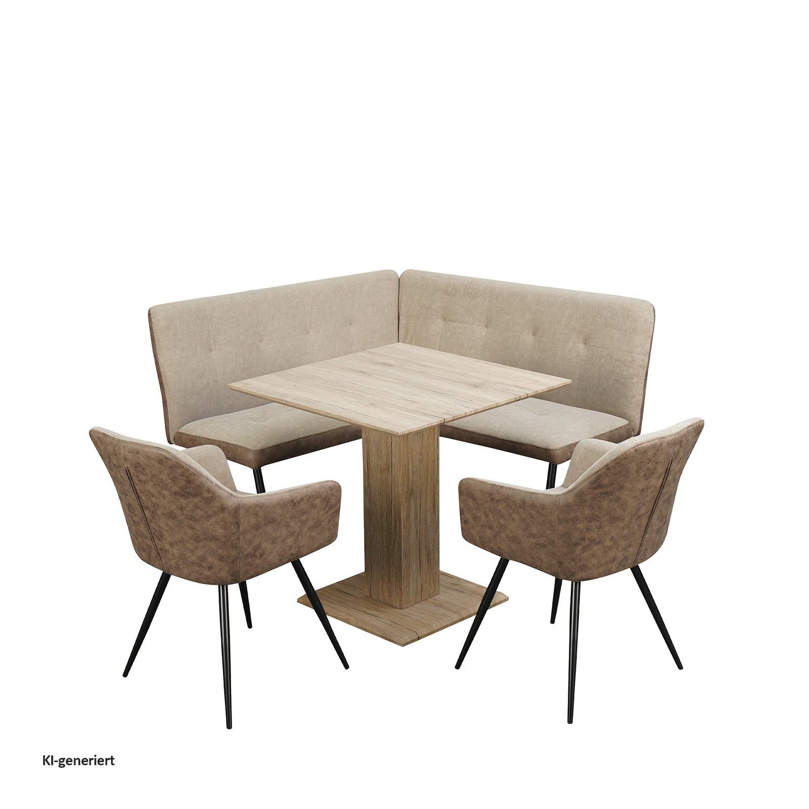 HTI-Living Eckbankgruppe Sitzgruppe Taupe/Antikbraun Joschka, (Set, 4-tlg., 1 Esstisch, 1 Eckbank, 2 Stühle), Esstisch Eckbank und Esszimmerstühle in Wildlederoptik