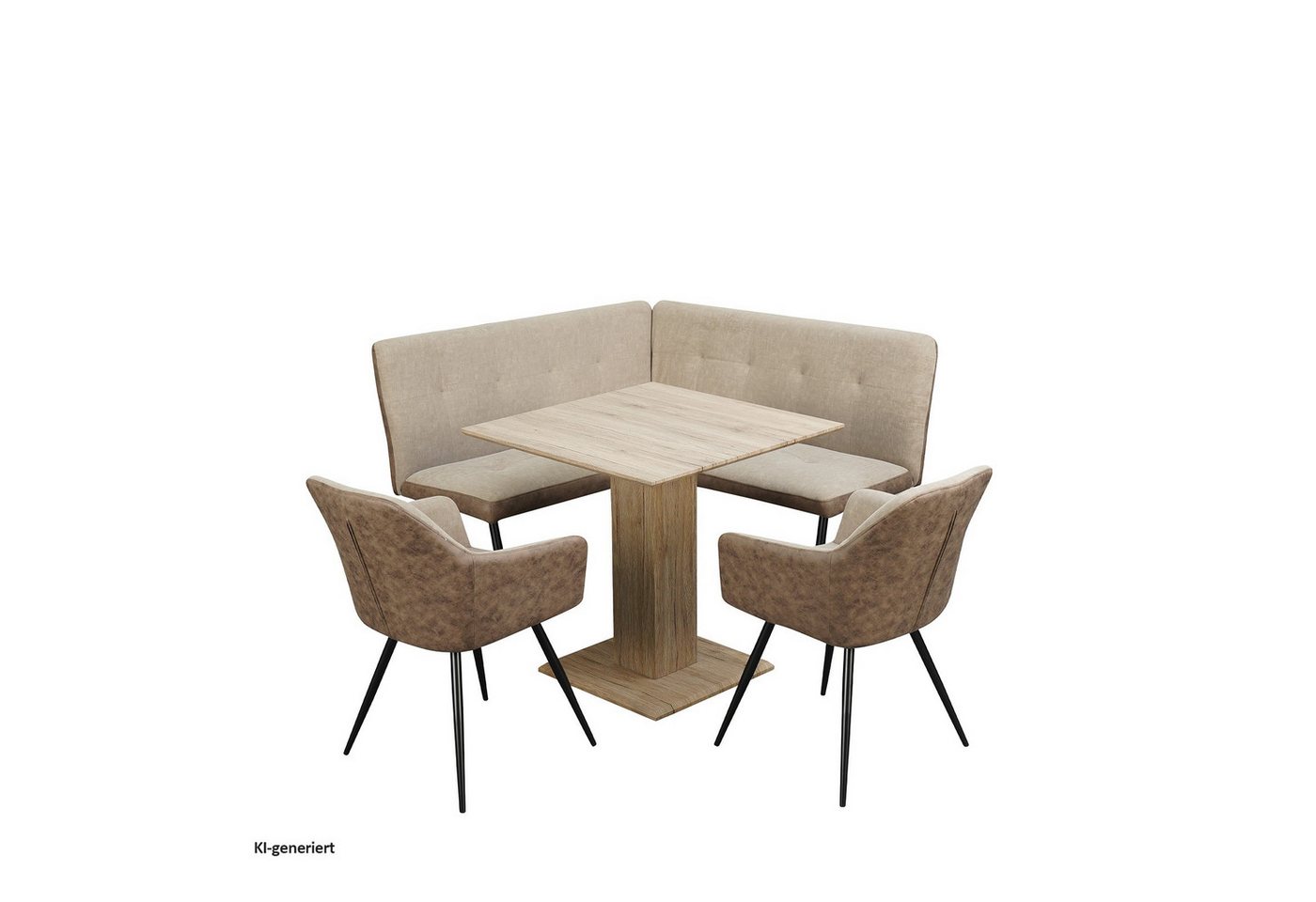 HTI-Living Eckbankgruppe Sitzgruppe Taupe/Antikbraun Joschka, (Set, 4-tlg., 1 Esstisch, 1 Eckbank, 2 Stühle), Esstisch Eckbank und Esszimmerstühle in Wildlederoptik