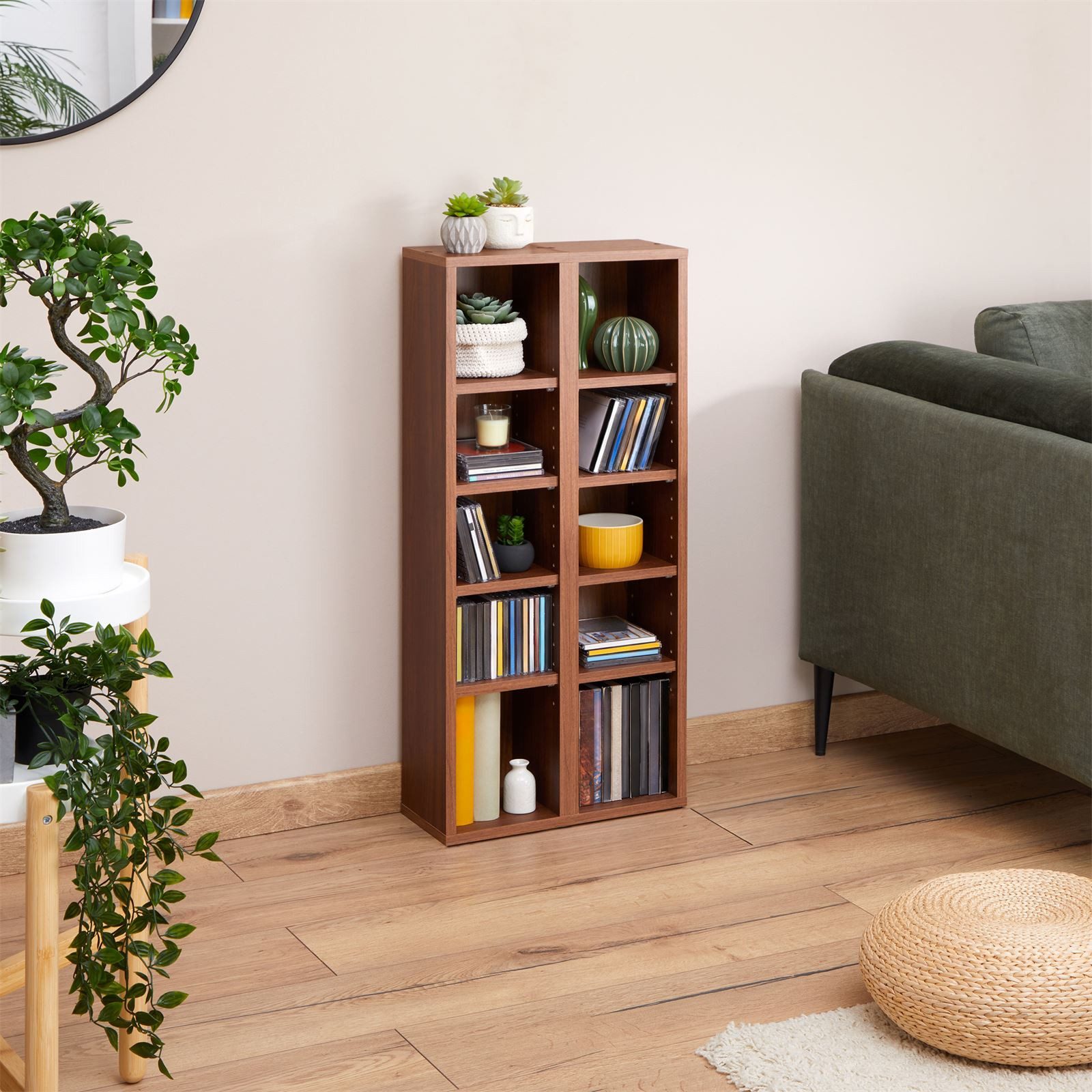 CARO-Möbel CD-Regal CHART, Medienregal aus 2 Modulen, Medien Aufbewahrung bis zu 160 CDs nussbaum