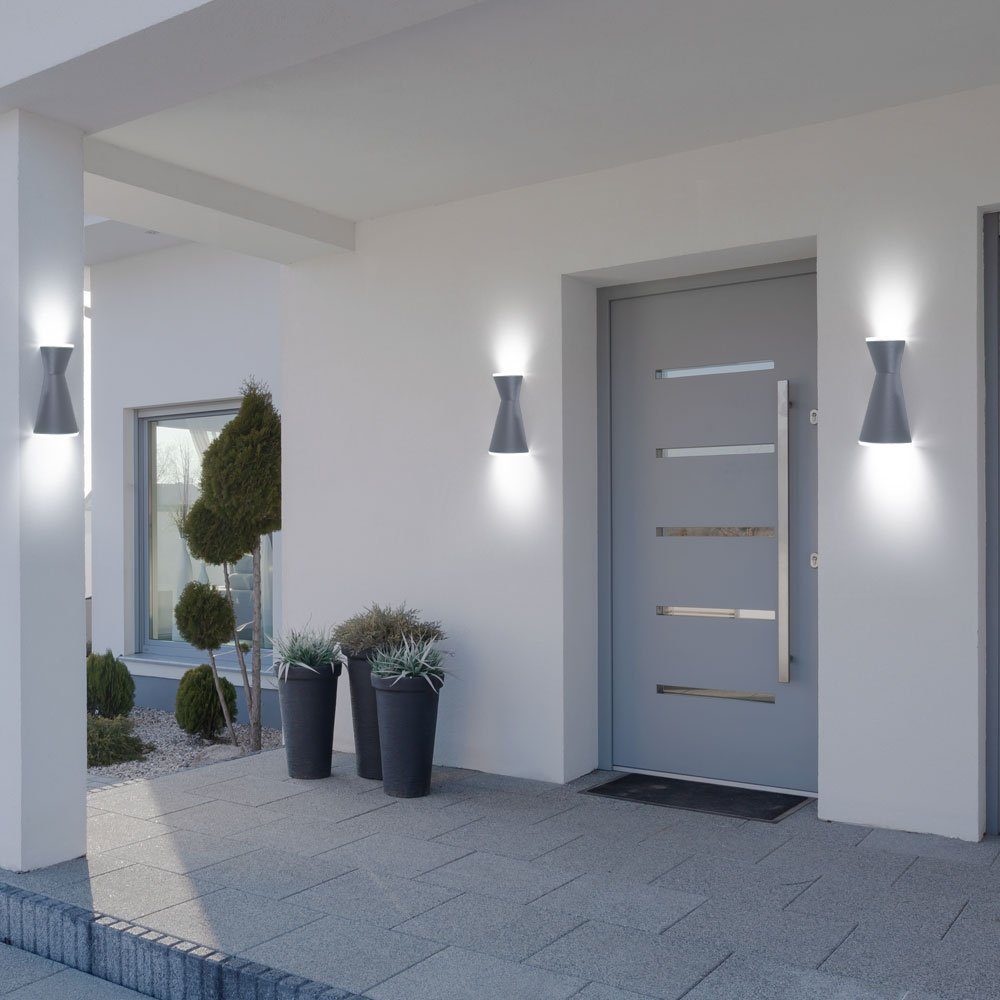 EGLO Außen-Wandleuchte, Wandleuchte LED inklusive, Up Hauswandleuchte silber Glas Warmweiß, Leuchtmittel Fassadenlampe Down